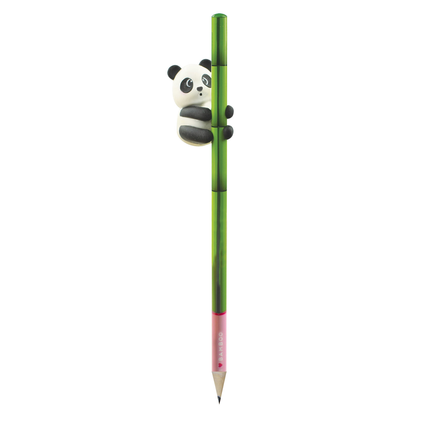 Bleistift mit Panda Radiergummi von Legami. Grüner Bleistift mit niedlichem Panda-Radiergummi.