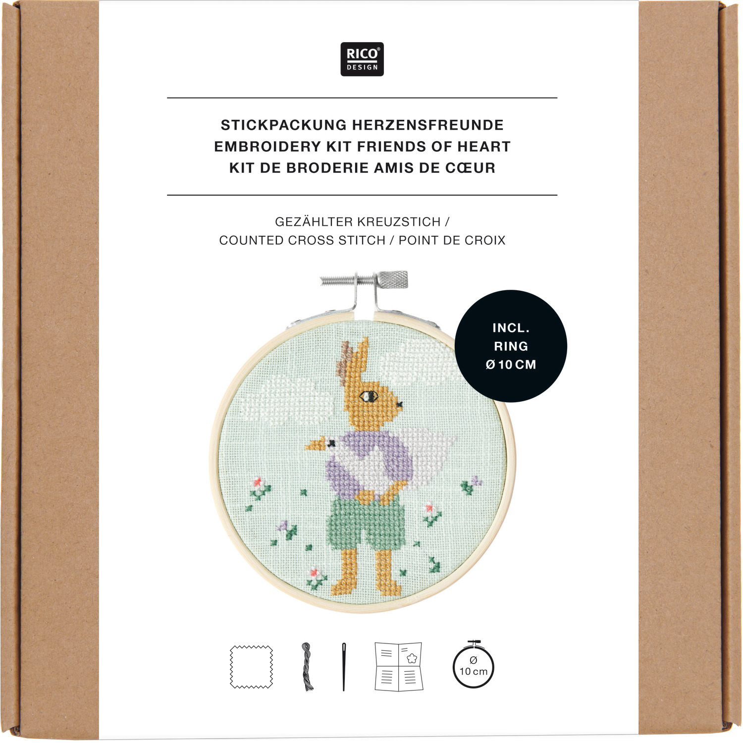 Stickpackung Bild Hase mit Gans im Arm Ø10cm von Rico Design