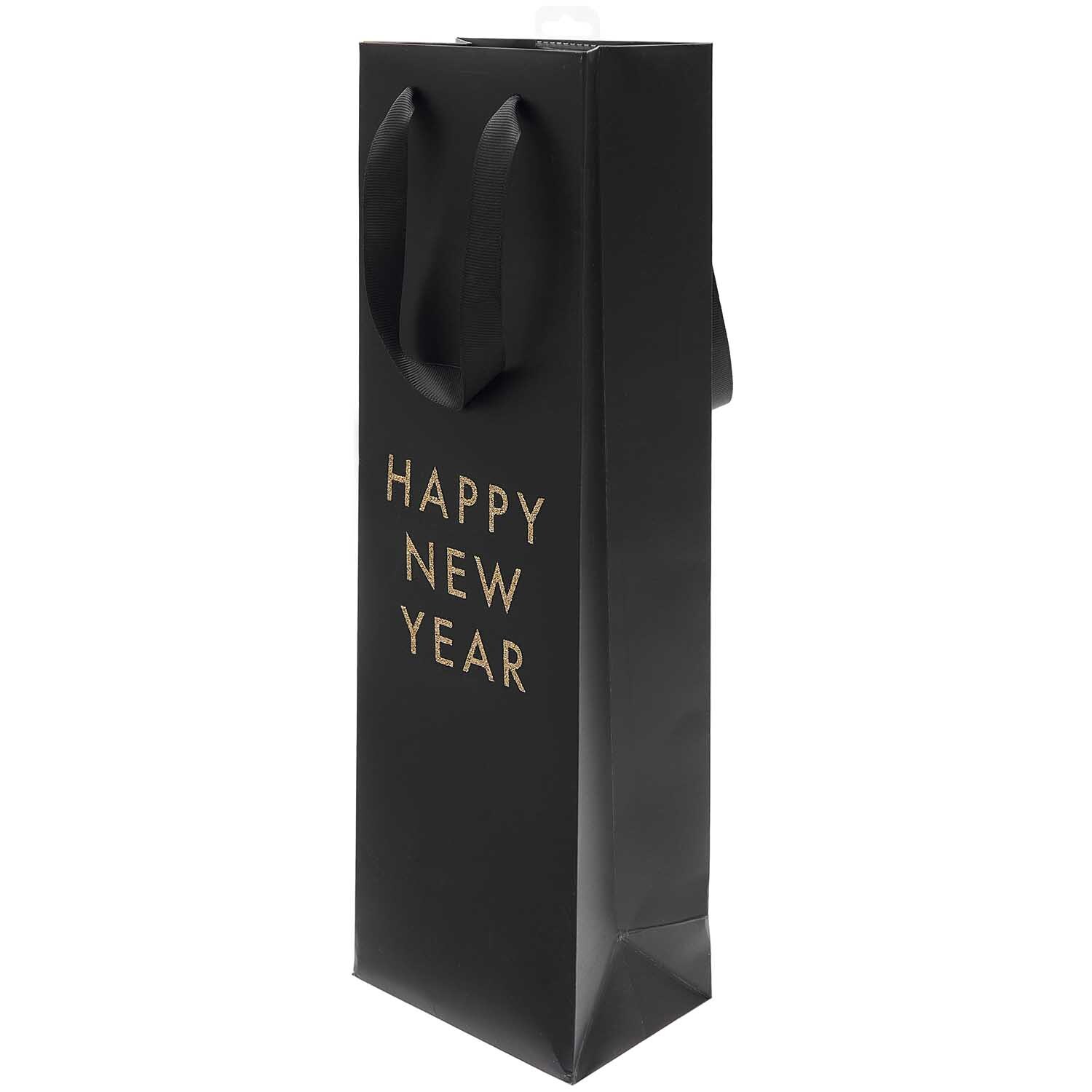 Paper Poetry Flaschentüte schwarz Happy New Year 12x36,5x8cm von Rico Design