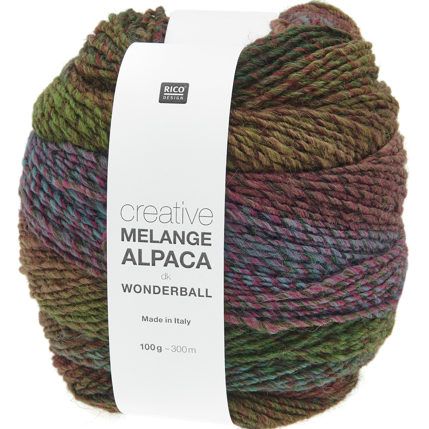 Creative Melange Alpaca Wonderball dk, bunte Wolle von Rico Design, ideal für Strickprojekte.