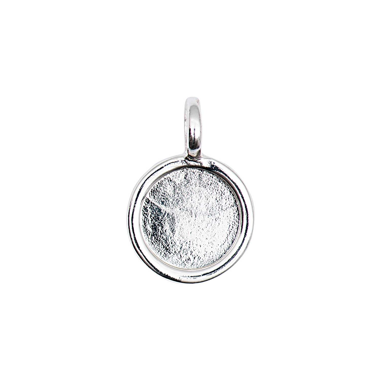 Cabochon Anhänger mit Rand 16mm von Rico Design in Silber, zeigt eine glänzende, runde Oberfläche.