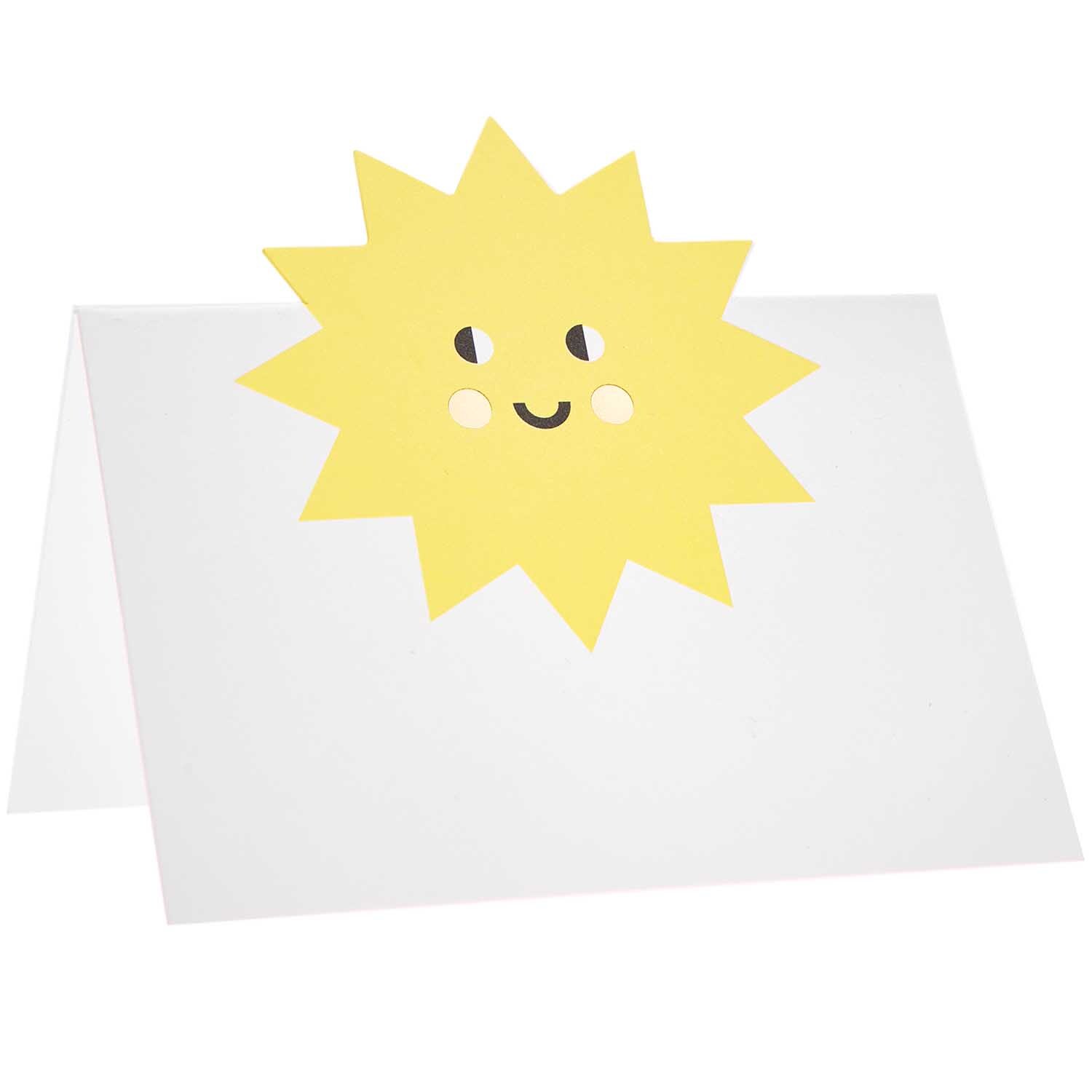 Paper Poetry Tischkarten Mix mit fröhlichem Sonnendesign von Rico Design, ideal für kreative Tischdekorationen.