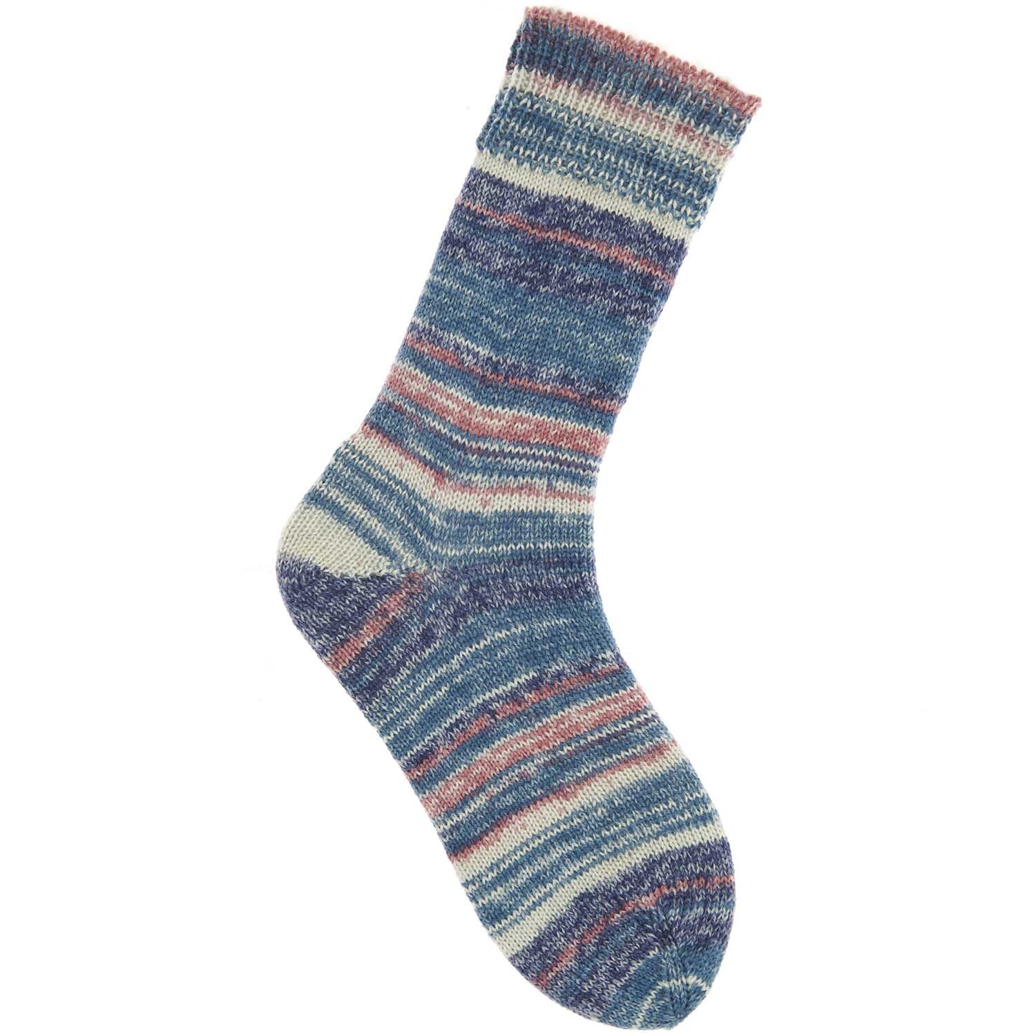 Socks Earth + Wind + Fire 6-fädig von Rico Design in Aqua. Bunte, gestrickte Socke mit Streifenmuster.
