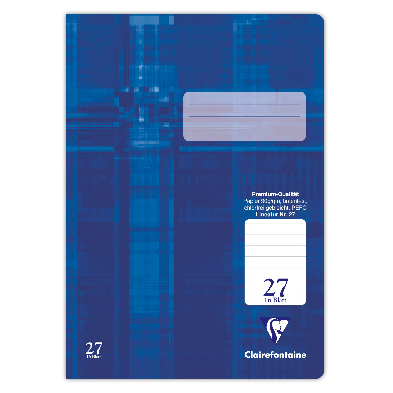 Schulheft Blau A4 liniert mit Rand, 16 Blatt. Hochwertiges Clairefontaine-Papier, 90g/m².