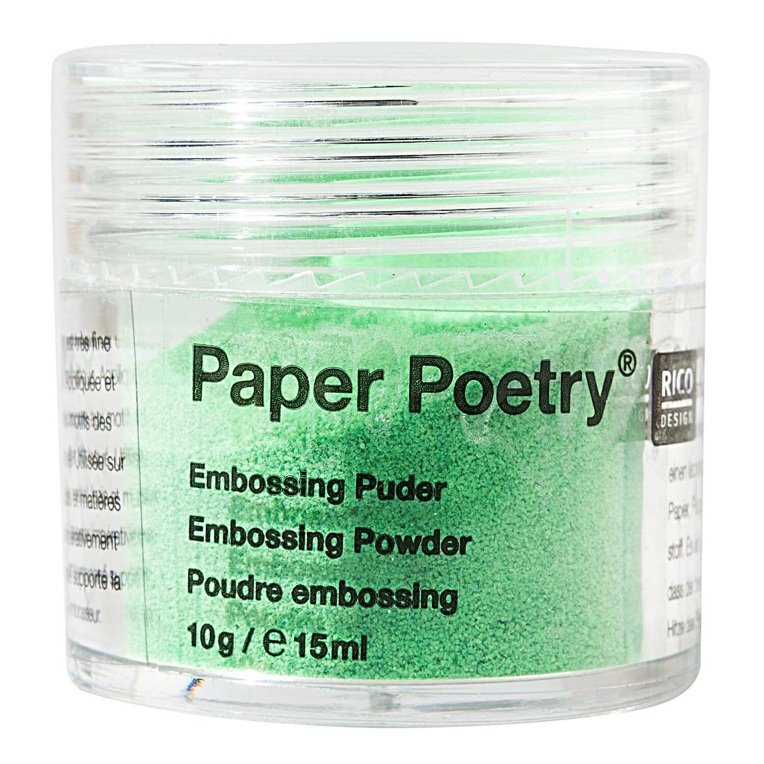 Paper Poetry Embossingpuder in einem transparenten Behälter, neongrün, von Rico Design, 10g. Ideal für kreative Projekte.