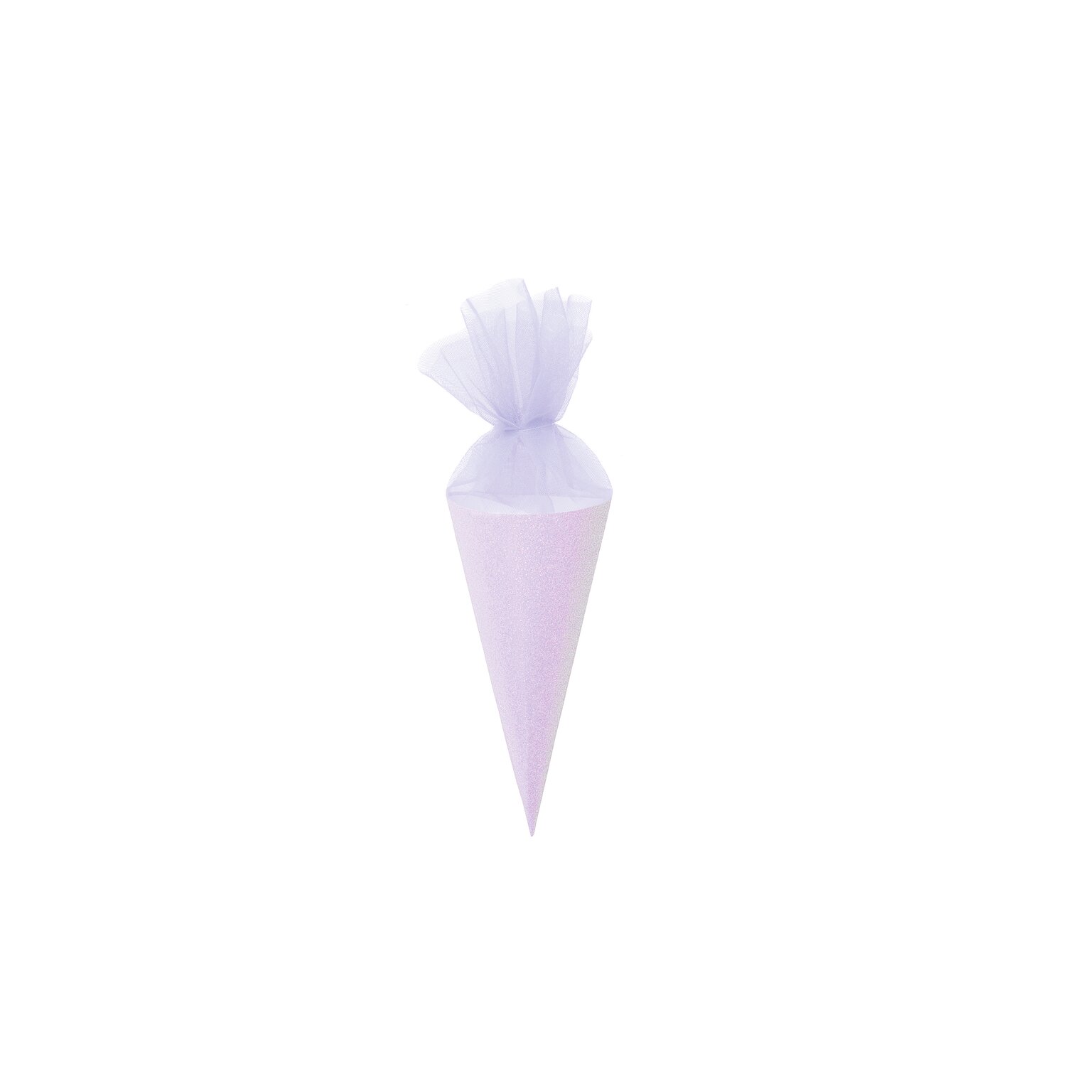 Schultüte Rohling mit Tüllverschluss und Glitter, 20cm, in zartem Violett von Rico Design. Ideal für kreative Einschulungsprojekte.