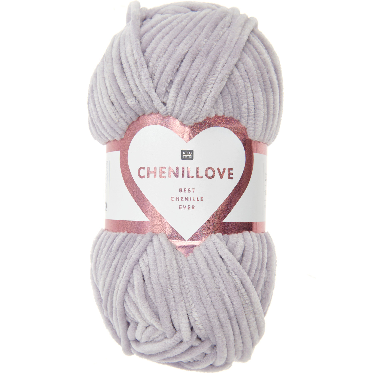 Creative Chenillove Häkelset zeigt ein fliederfarbenes Chenillegarn von Rico Design, ideal für kreative Projekte.
