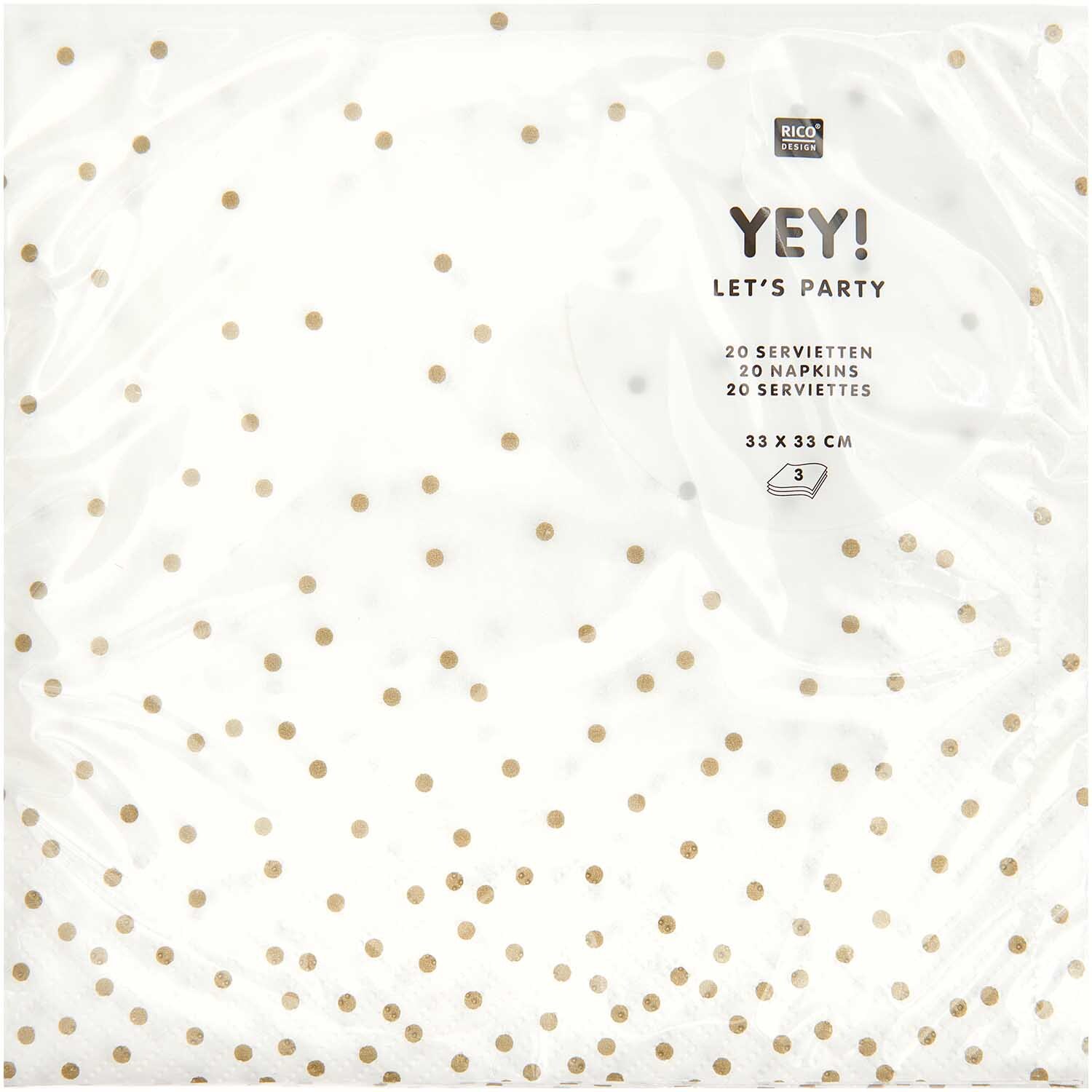 Servietten Punkte gold 33x33cm 20 Stück von Rico Design