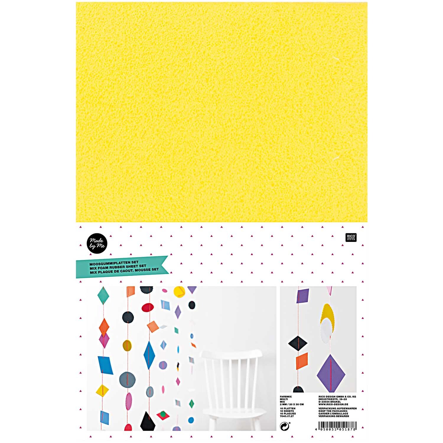 Moosgummi Mix 2mm 20x30cm 10 Platten von Rico Design zeigt bunte Bastelplatten und kreative Dekoideen.