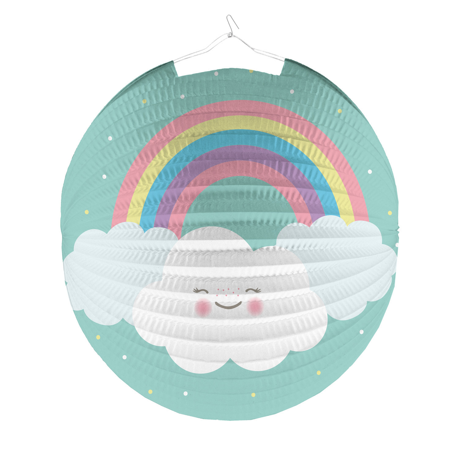 Lampionlaterne Regenbogen & Wolke: Runde Laterne mit fröhlichem Regenbogen und Wolkengesicht, Ø25cm. Ideal für farbenfrohe Dekorationen.