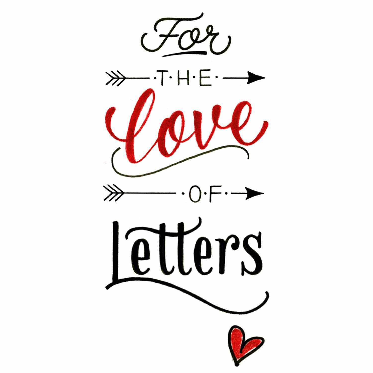 Tuschestift Pitt Artist Pen Handlettering 4 Stück von Faber Castell. Kreatives Design mit Schriftzug "For the Love of Letters" in Schwarz und Rot.