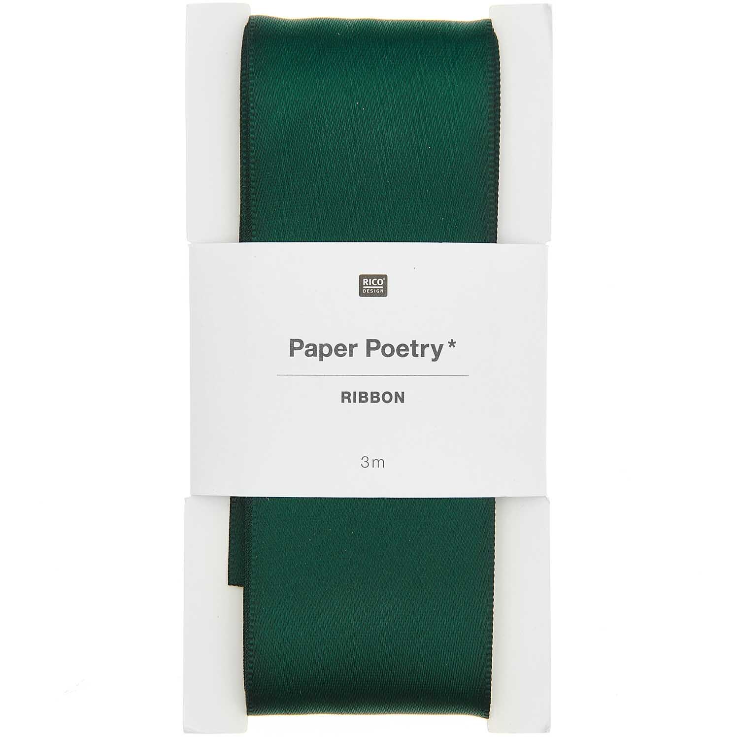Paper Poetry Satinband in Tannengrün, 38mm breit, 3m lang, von Rico Design, ideal für Dekorationen.