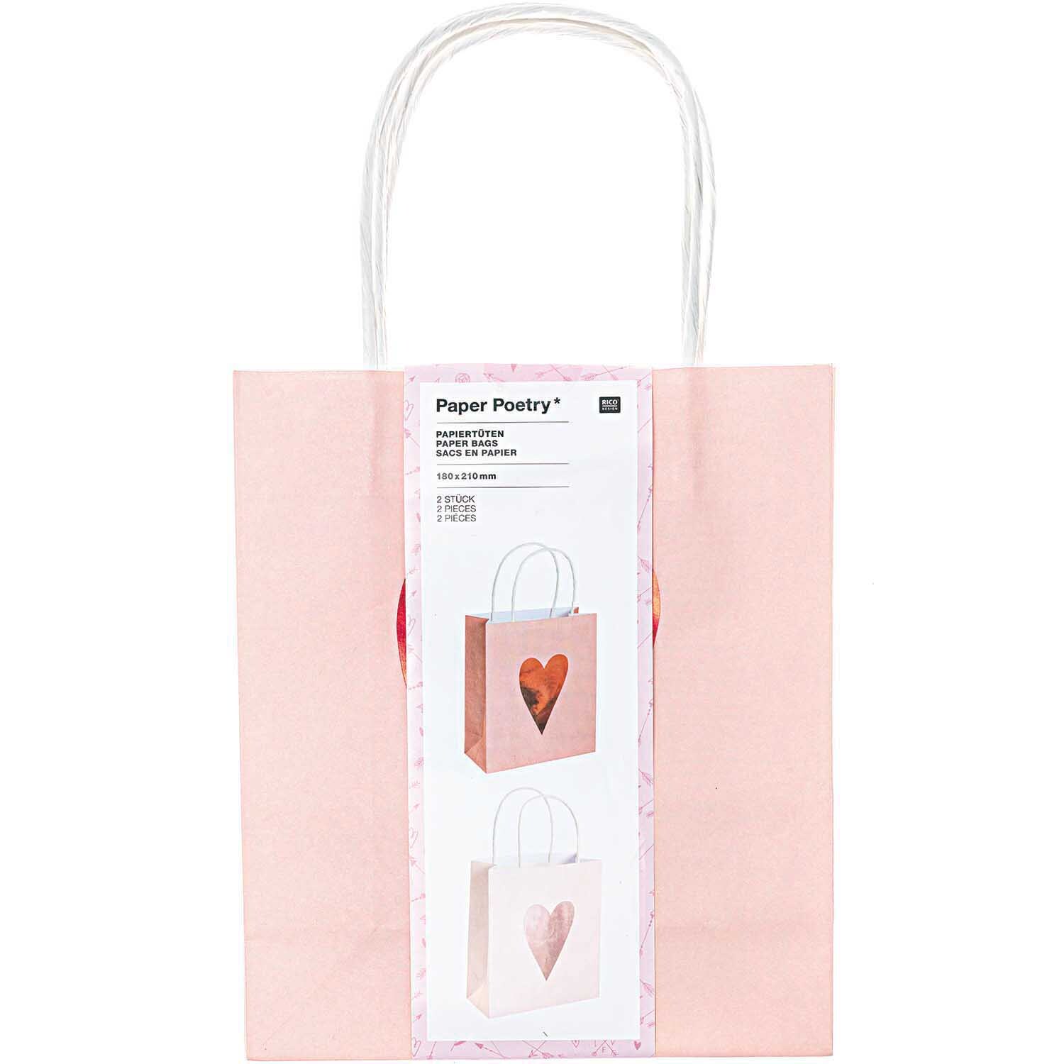 Paper Poetry Papiertüten It must be love Herzen rosa-rot 2 Stück von Rico Design