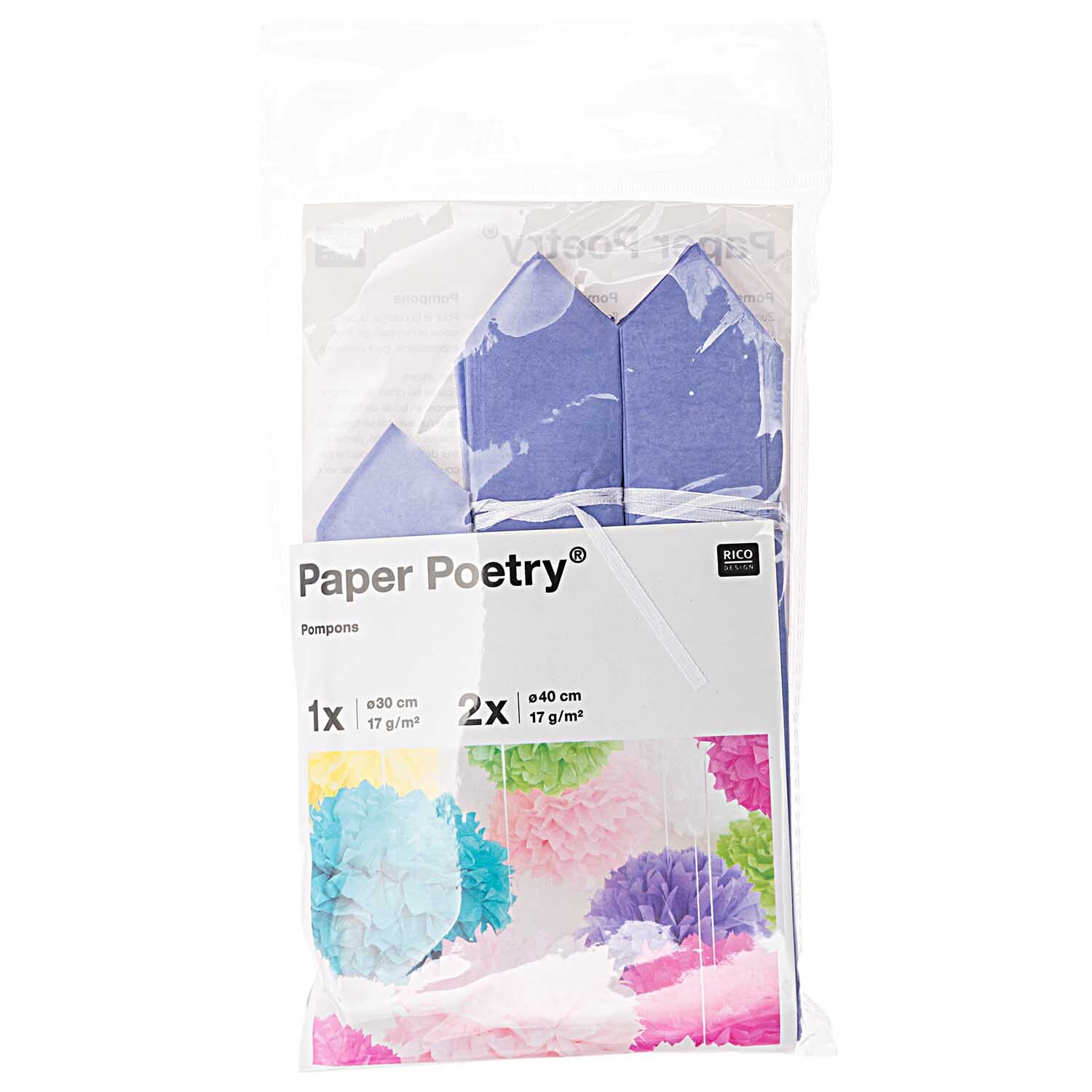 Paper Poetry Seidenpapier Pompons 17g/m² 3 Stück Farbe Flieder von Rico Design