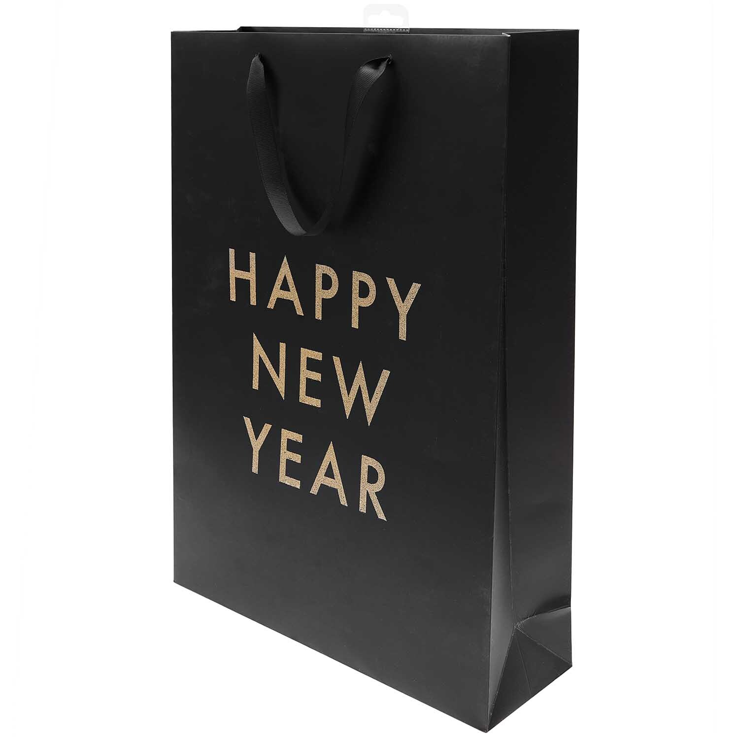 Paper Poetry Geschenktüte schwarz Happy New Year 33x45x10cm von Rico Design