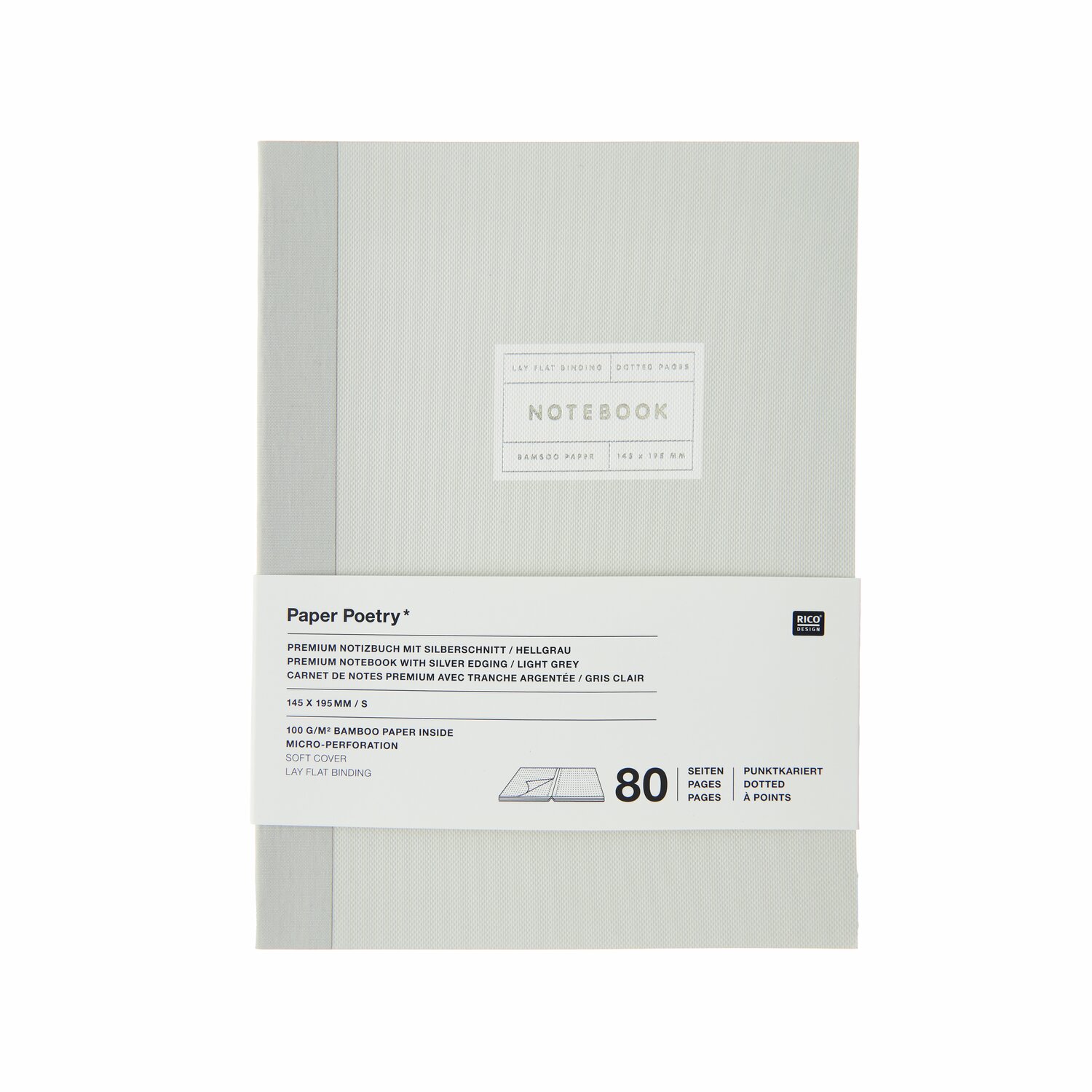 Paper Poetry Notizbuch S Silberrand Farbe Hellgrau von Rico Design