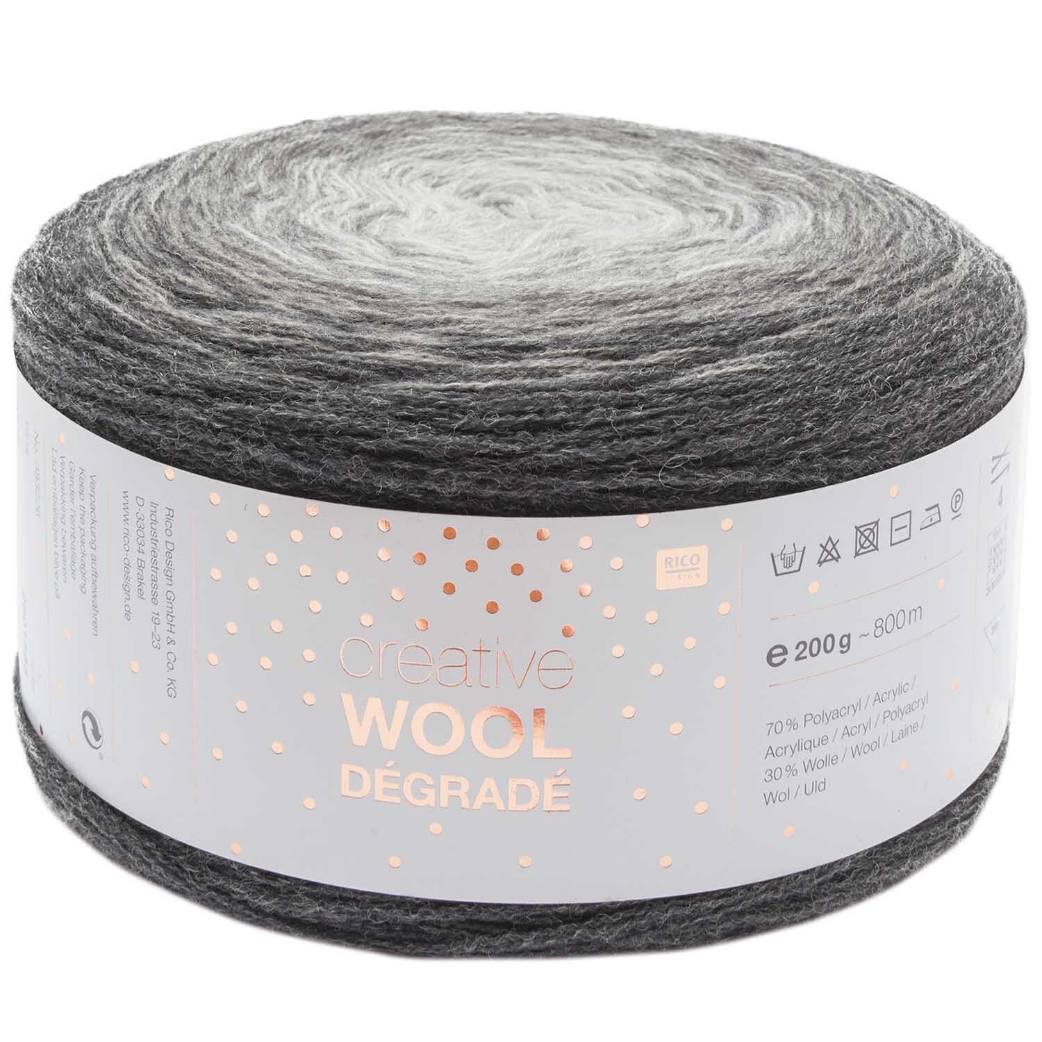 Creative Wool dégradé von Rico Design in Grau, 200g, 800m. Perfekt für Strickprojekte.