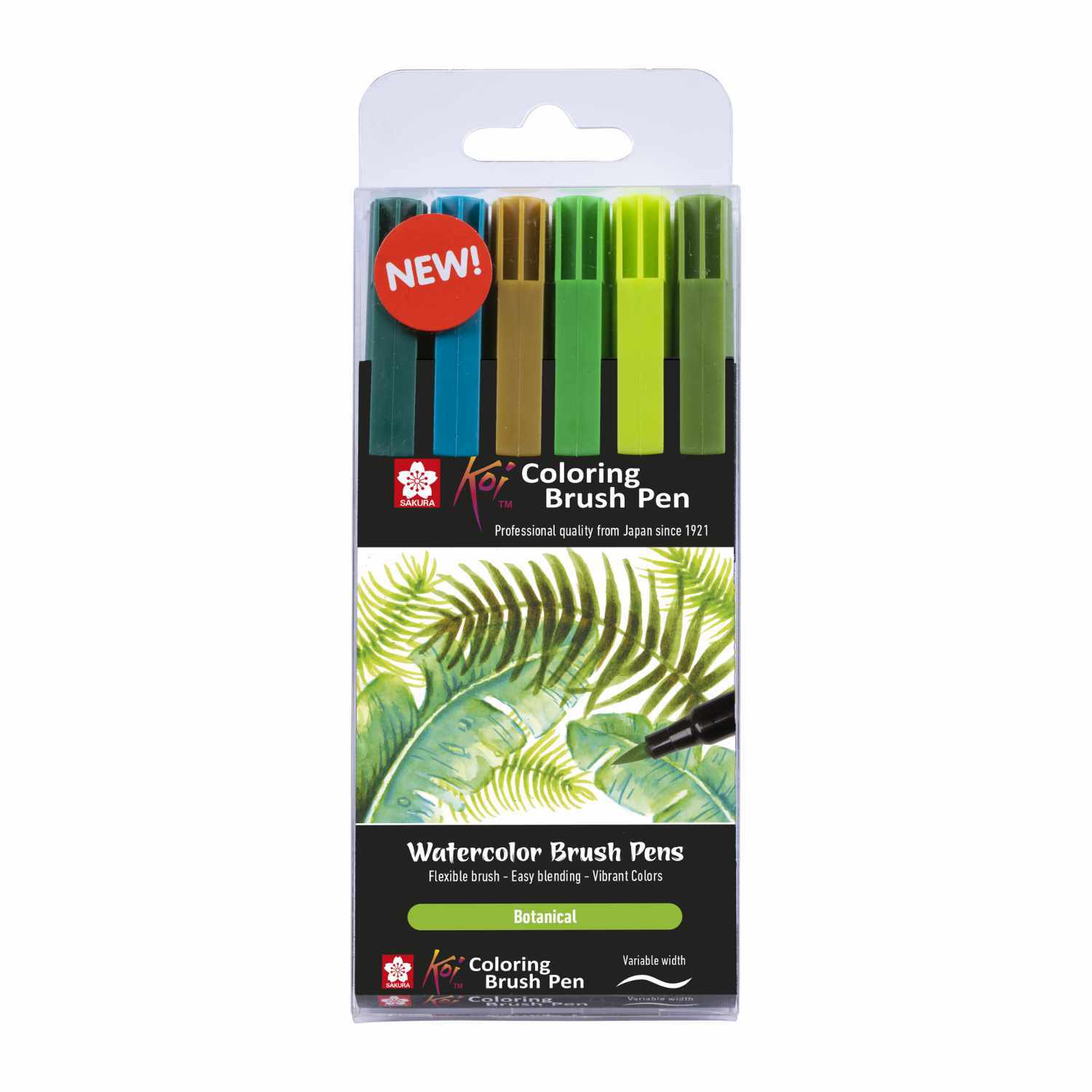 Coloring Brush Pens Botanical: 6-teiliges Set von Koi in Grün, ideal für botanische Kunstwerke.