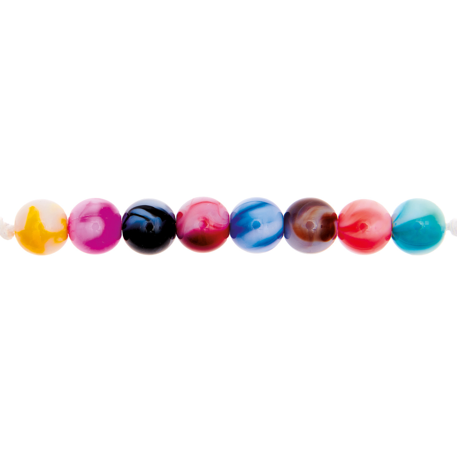 Itoshii Tie-dye Perlen in leuchtenden Farben, 8mm, 48 Stück, von Rico Design aufgereiht.