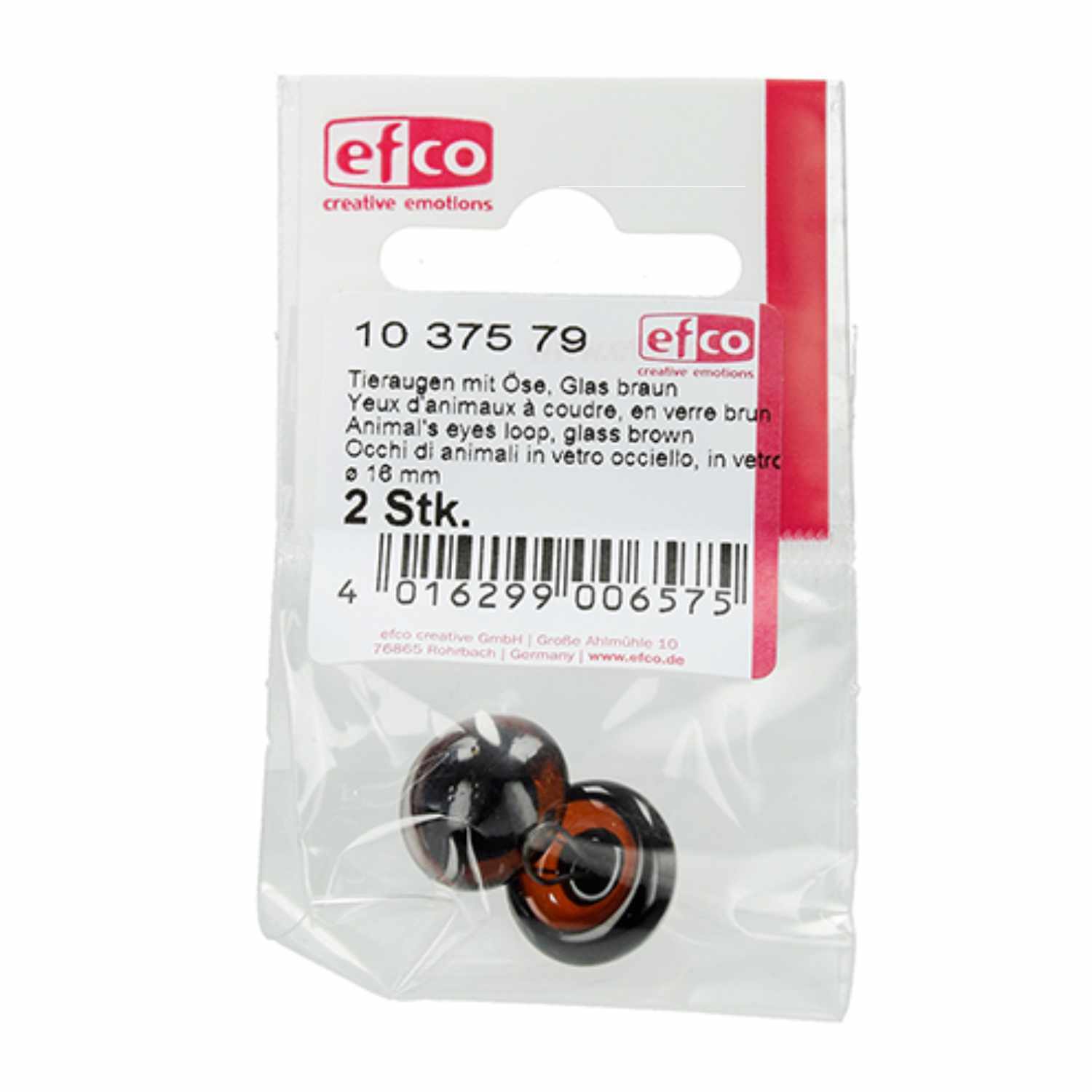 Tieraugen braun Größe 16mm 2 Stück von efco creative