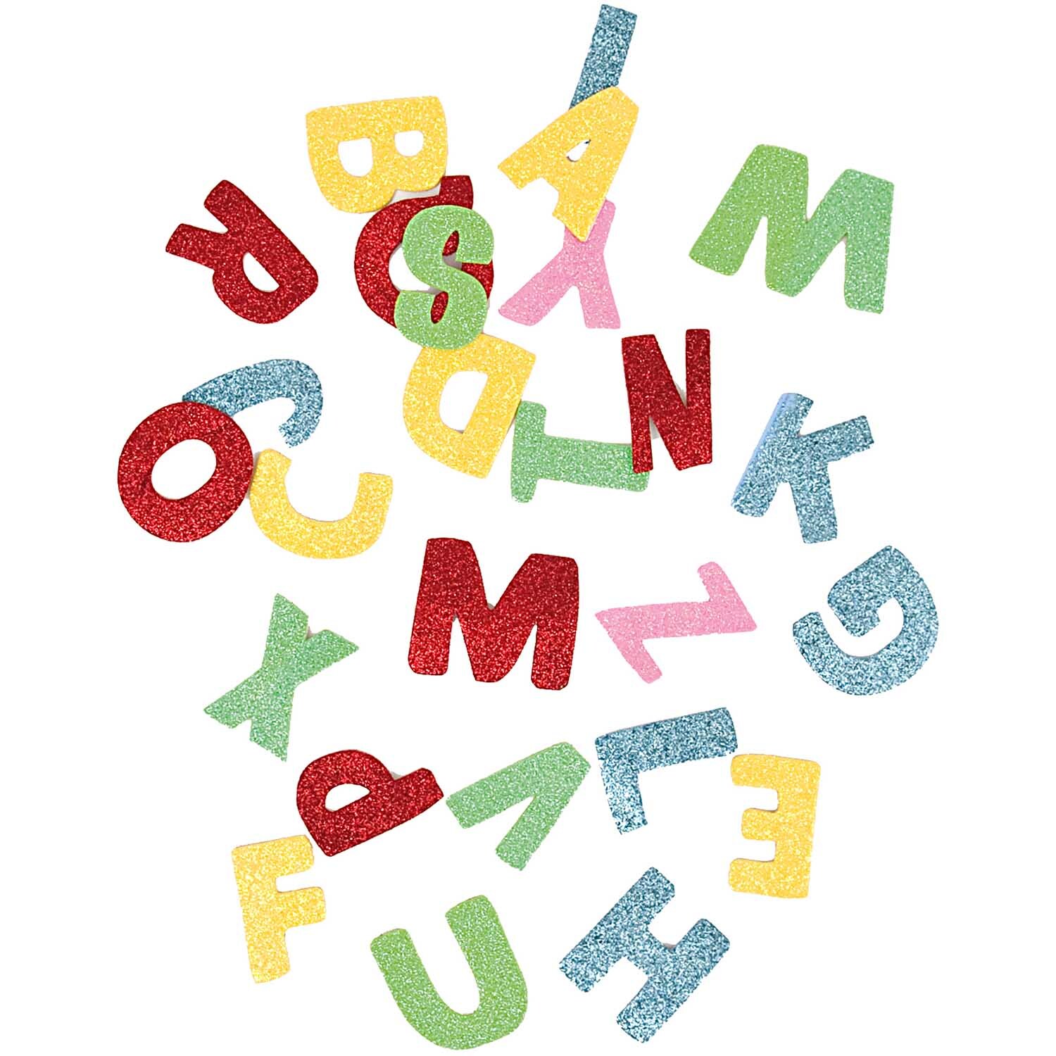 Moosgummi Buchstaben Glitter mehrfarbig selbstklebend von Rico Design. Bunte Buchstaben mit Glitzer.