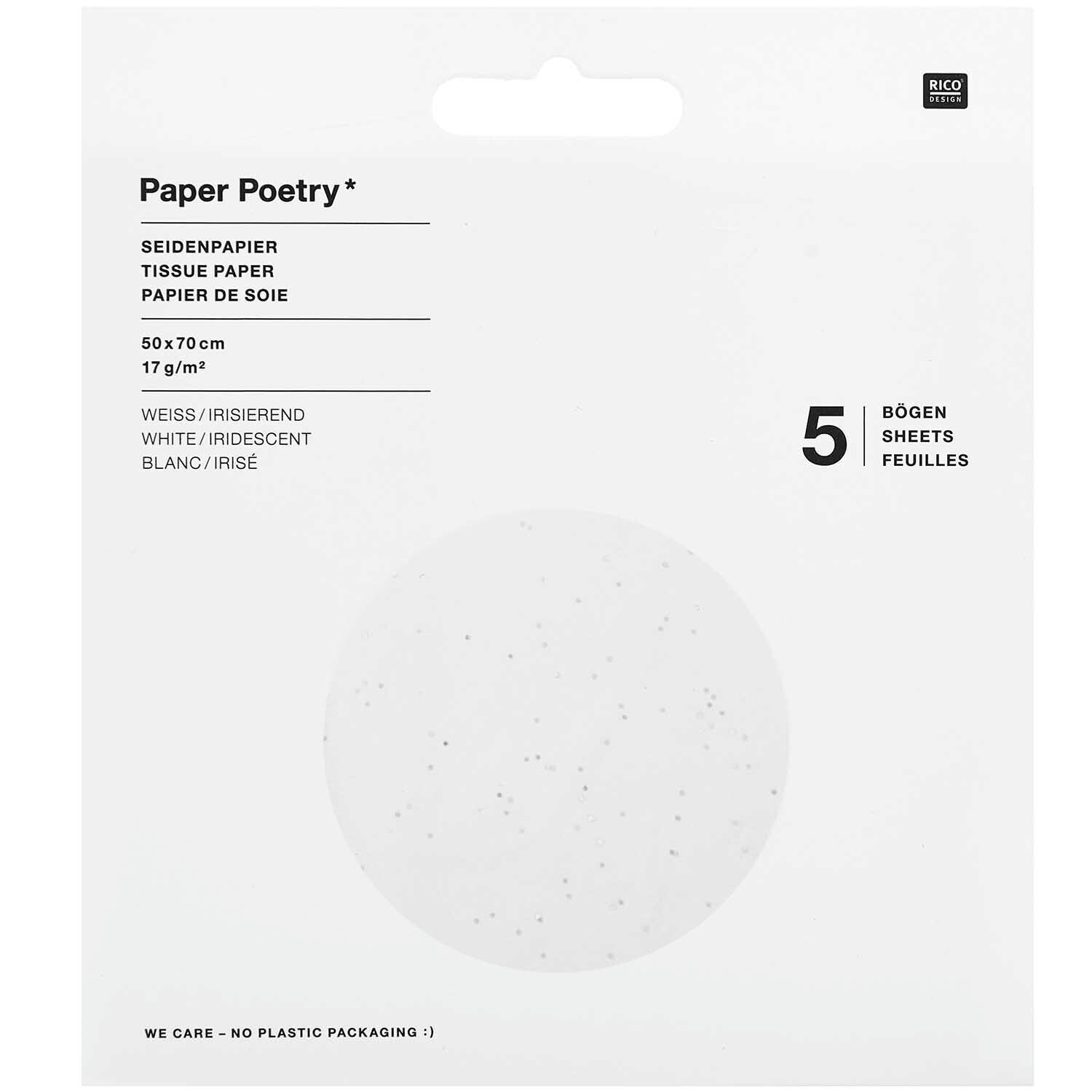 Paper Poetry Seidenpapier mit irisierenden Punkten, 50x70cm, 5 Bogen, von Rico Design.