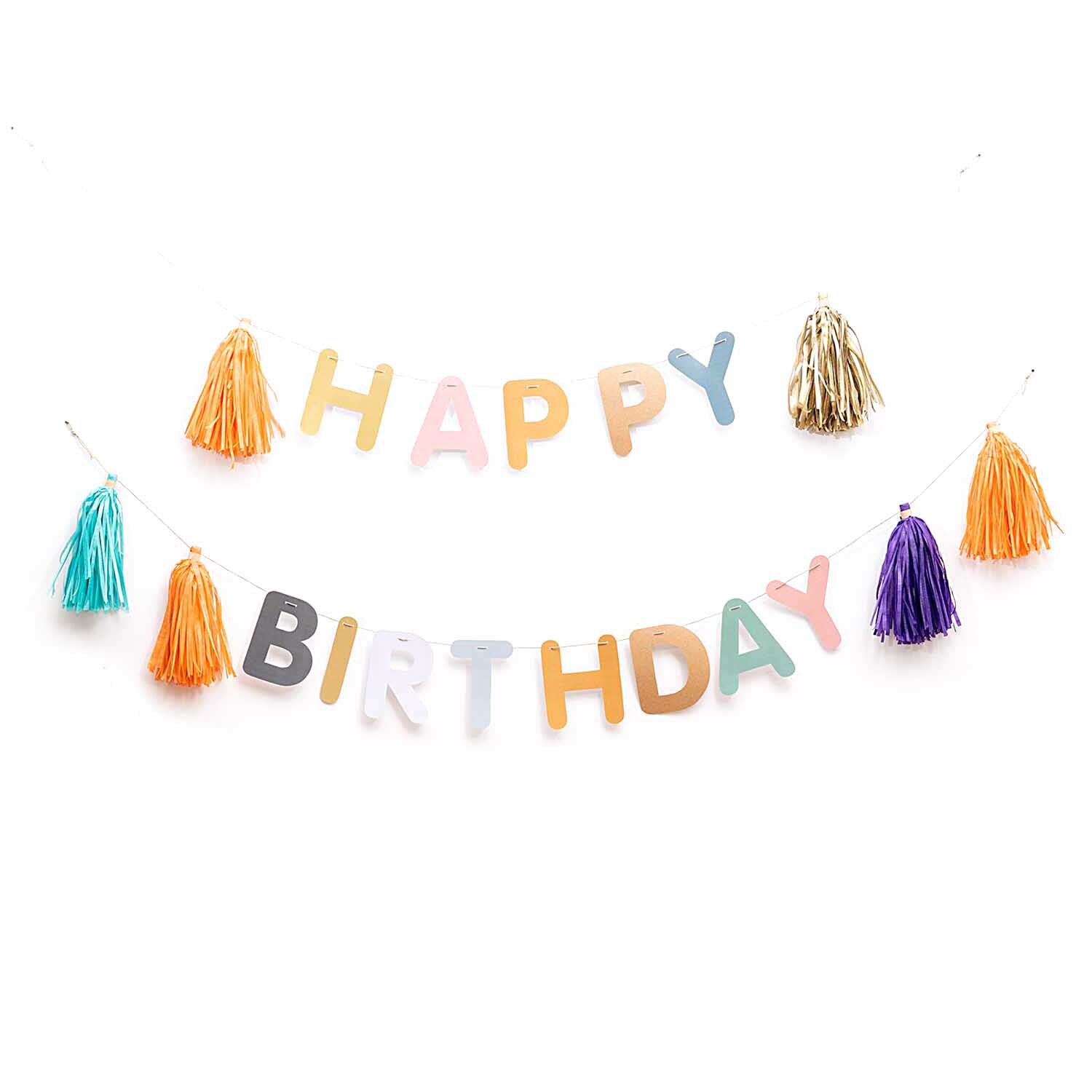 Paper Poetry DIY-Girlande Happy Birthday 3m mit bunten Buchstaben und Quasten. Ideal für Geburtstagsdekorationen.
