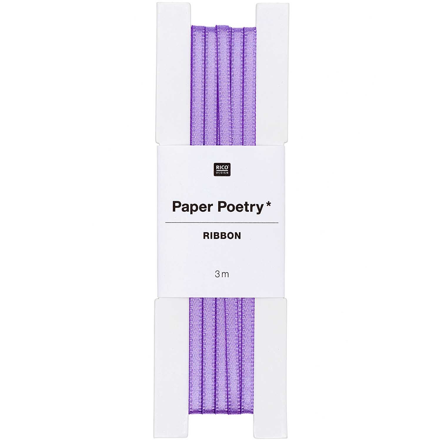 Paper Poetry Satinband 3mm 3m in Lila von Rico Design, ideal für kreative Bastelprojekte.