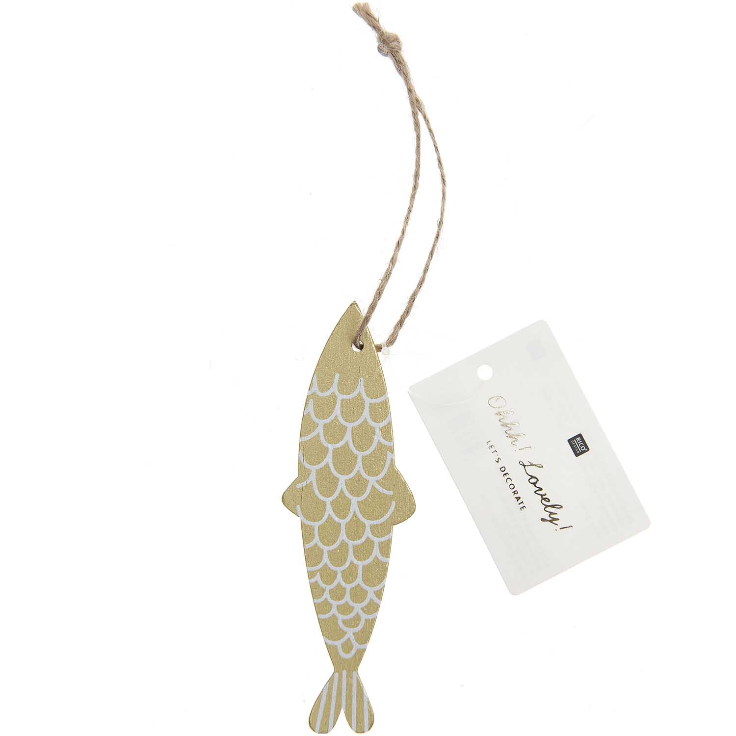 Holzhänger Fisch schmal gold-weiß 3,3x11cm von Rico Design