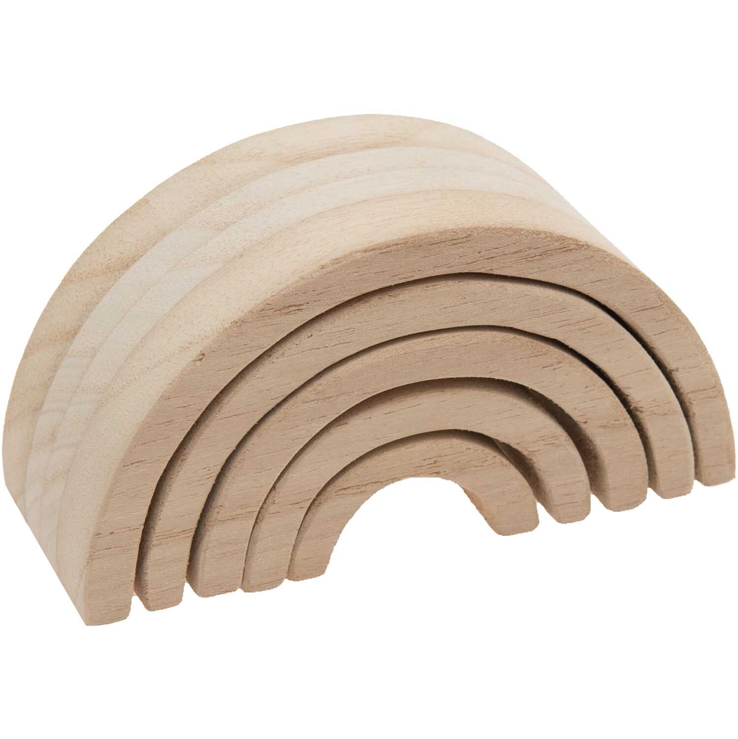 Holz-Regenbogen 12x6x5cm, 5-teilig von Rico Design. Naturbelassenes Holzspielzeug in Regenbogenform.