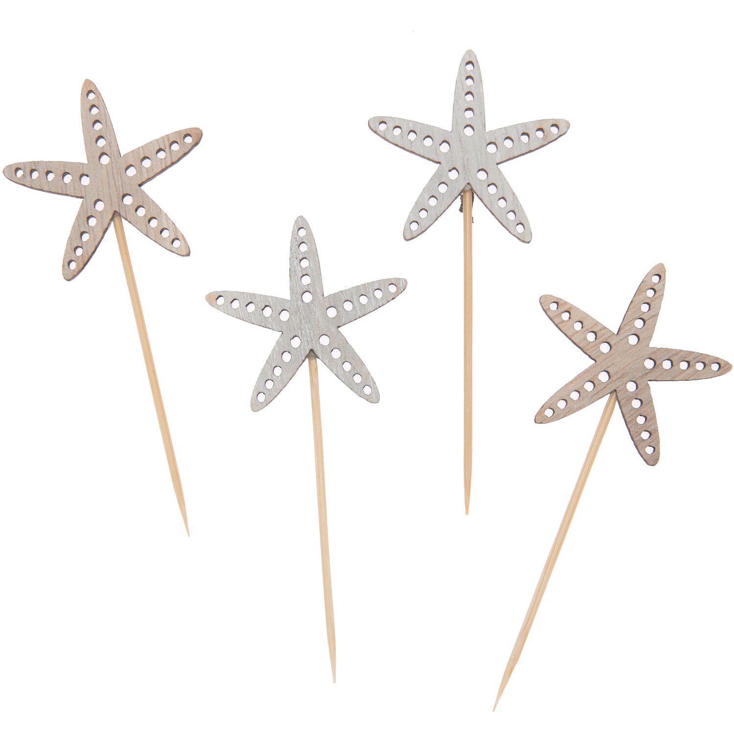 Deko-Picker Seestern Mix natur 7,5cm 4 Stück: Vier naturfarbene Seestern-Picker von Rico Design für kreative Dekorationen.