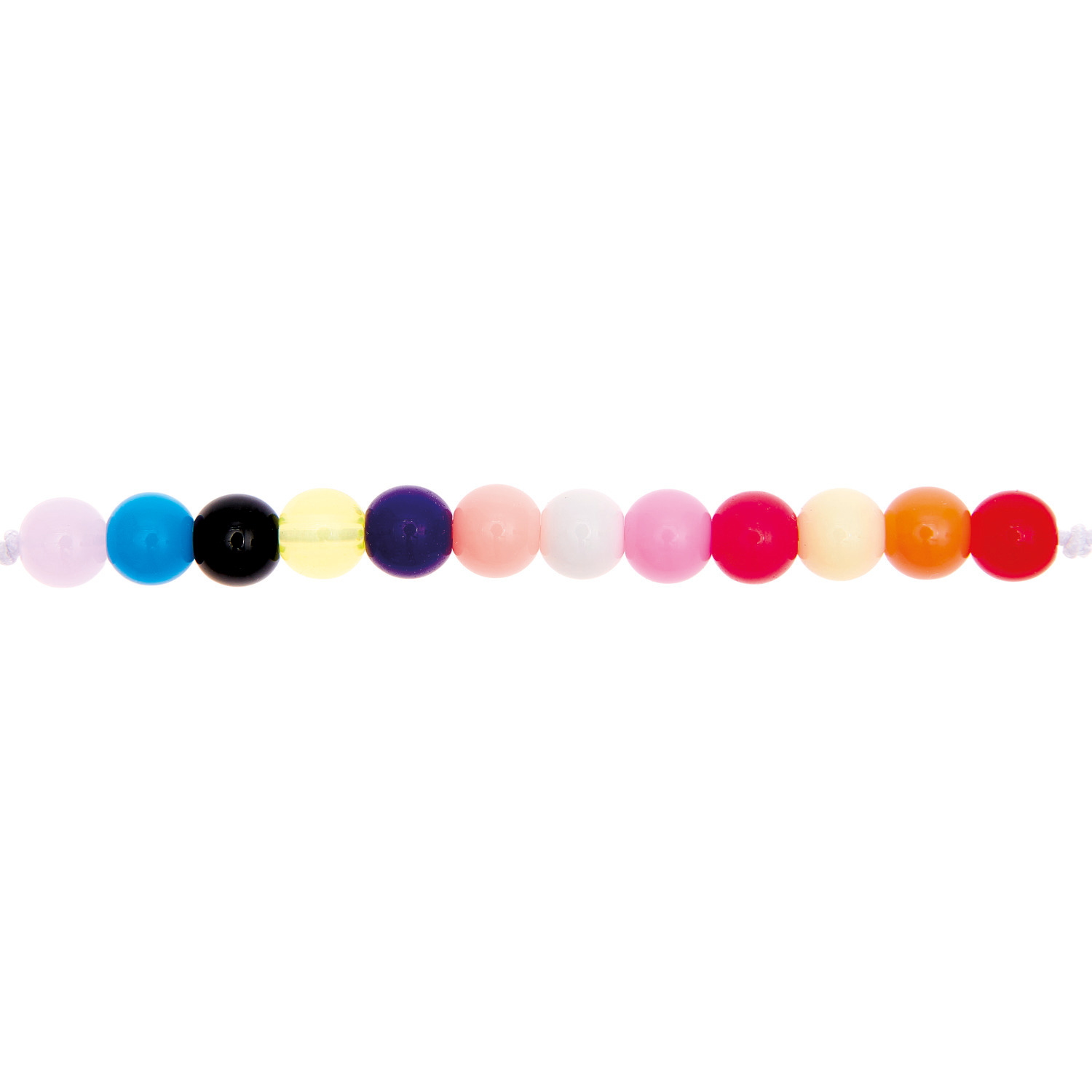 itoshii Kunststoffperlen just happy Mix 6mm, 68 bunte Perlen von Rico Design in einer Reihe angeordnet.