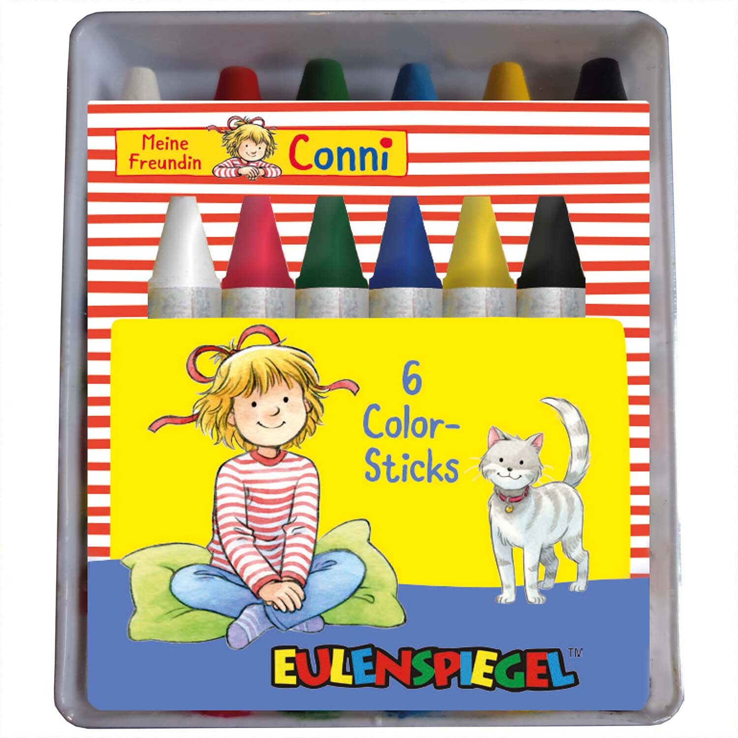 Schminkstifte Color-Sticks Conni 6 Stück, illustriert mit Conni und Katze, von Eulenspiegel.