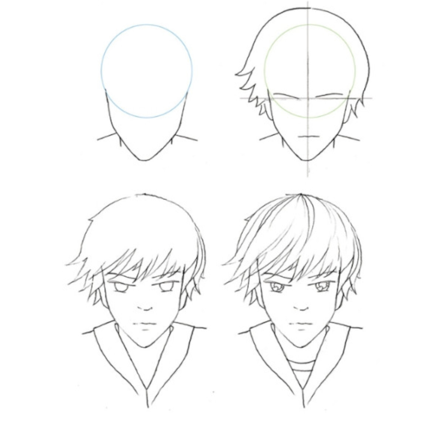 Manga Step by Step Shonen: Skizze zeigt schrittweise Zeichnung eines Shonen-Charakters mit detaillierten Gesichtszügen.