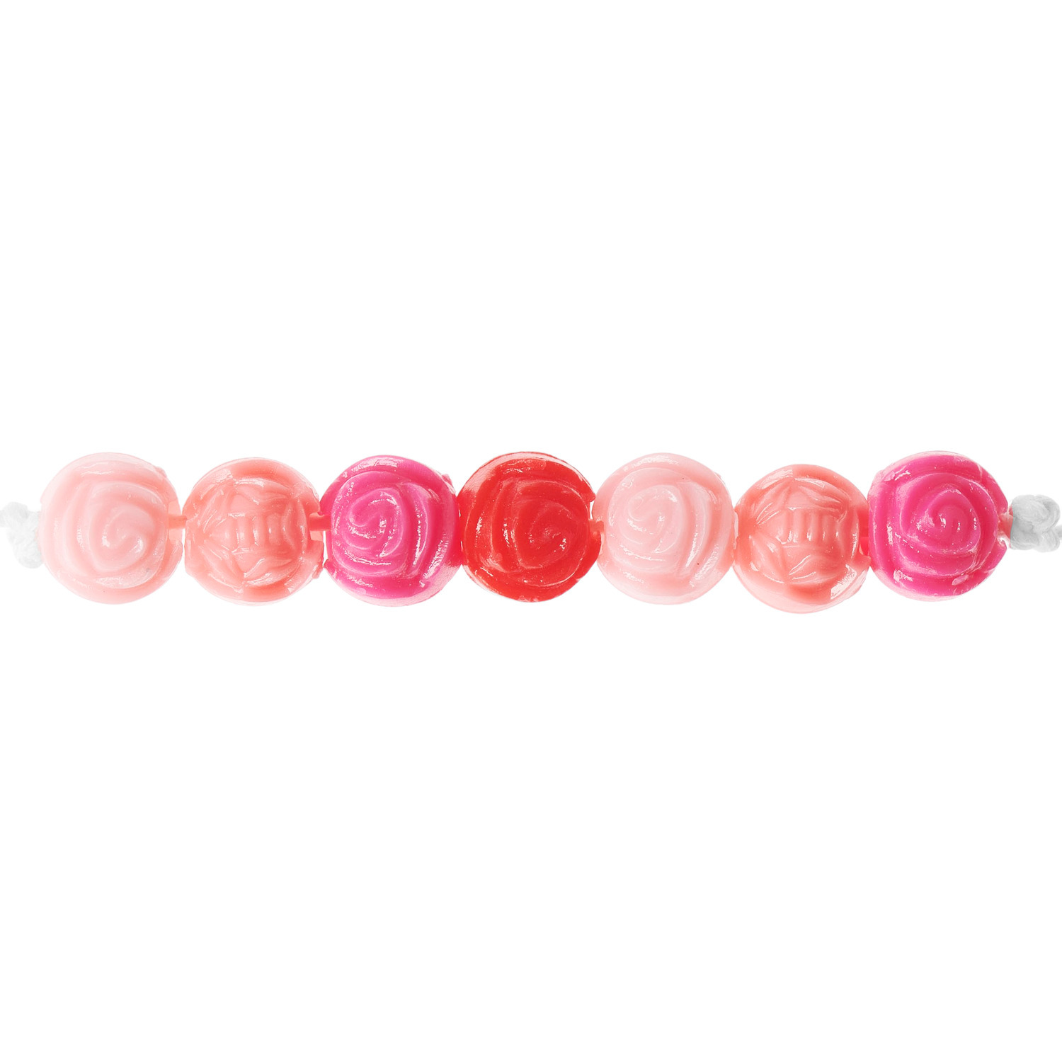 itoshii Rosen Perlen rund Rot/Pink, 9x8mm, 30 Stück. Bild zeigt rote und pinke Perlen in Rosenform von Rico Design.