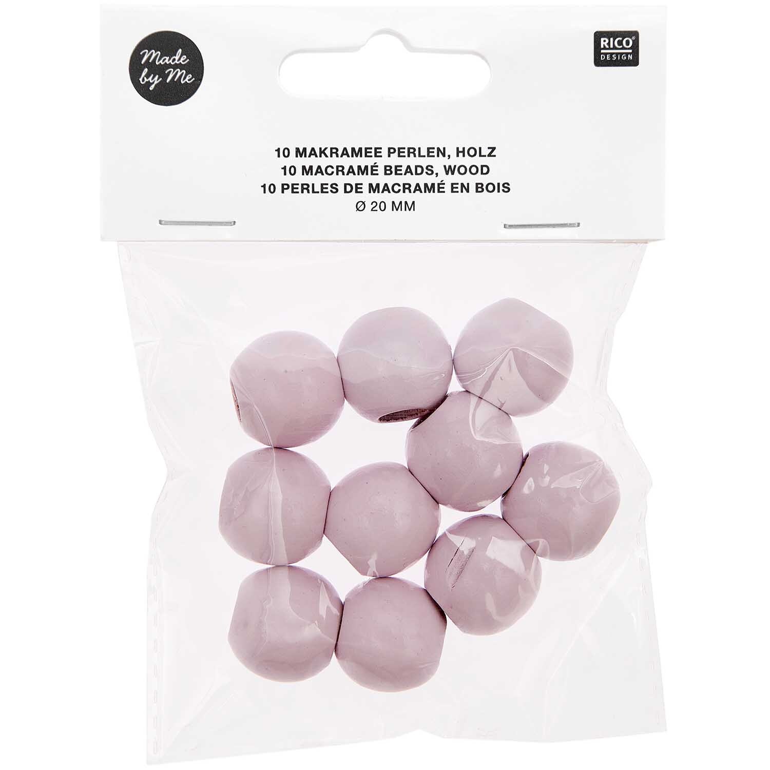 Makramee Perlen Holz rosa 20mm 10 Stück von Rico Design