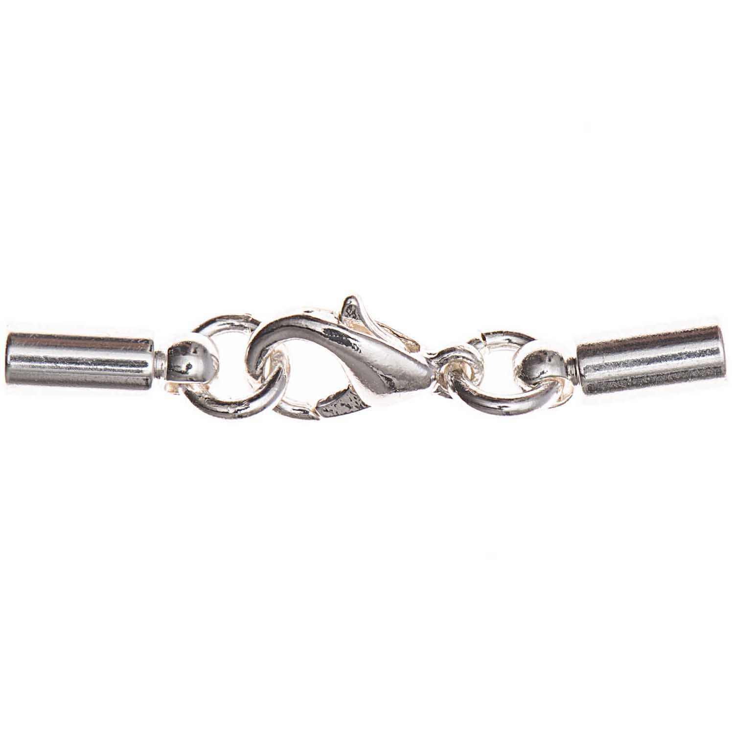 Karabiner mit Endkappen silber 3mm von Rico Design, zeigt einen eleganten silbernen Verschluss.