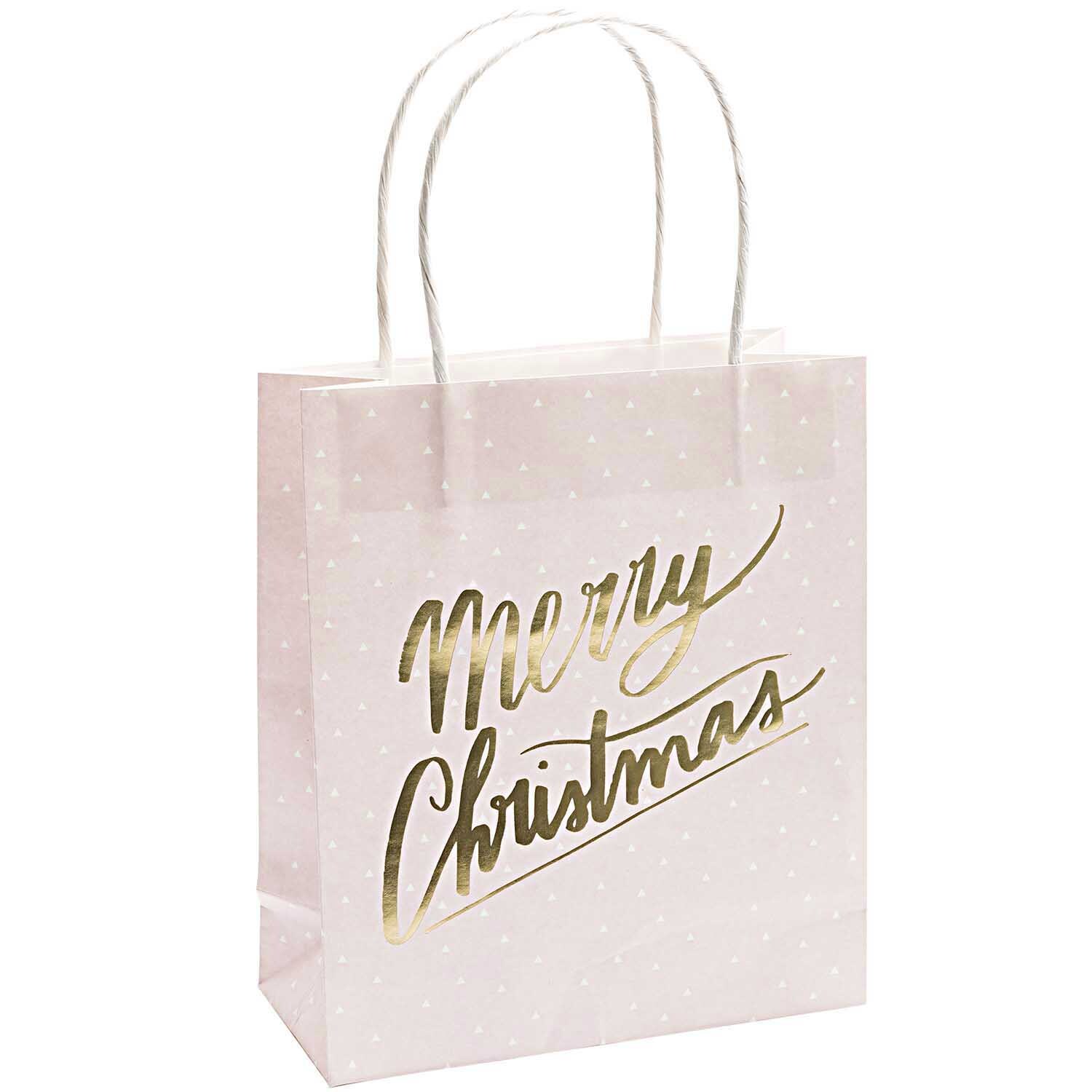 Paper Poetry Papiertüten Merry Christmas in Pastell mit goldener Schrift und Tragegriffen, 18x21cm, von Rico Design. Ideal für festliche Geschenke.