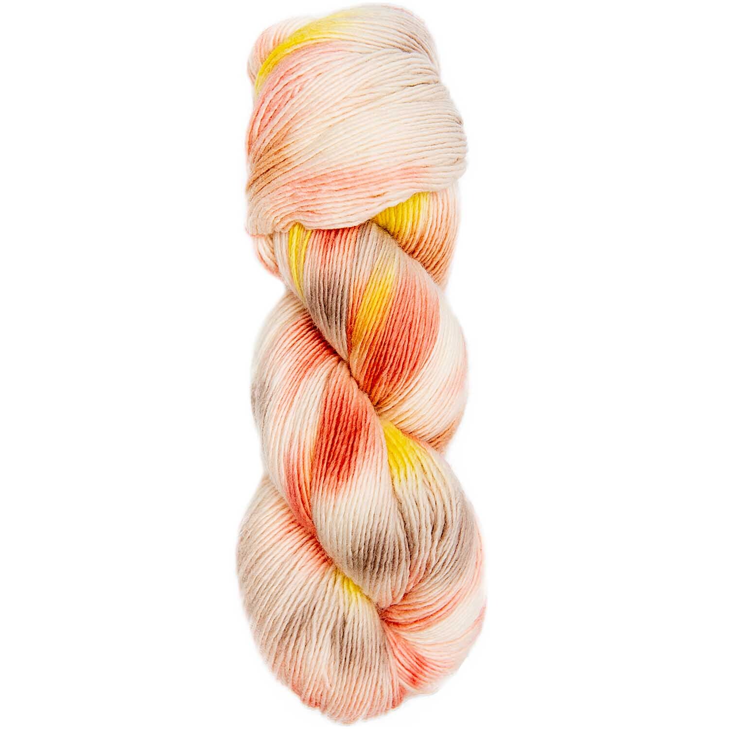 Luxury Hand-Dyed Happiness dk: Handgefärbtes Garn in Beere von Rico Design, 100g, 390m, zeigt sanfte Farbverläufe in Gelb und Rot.