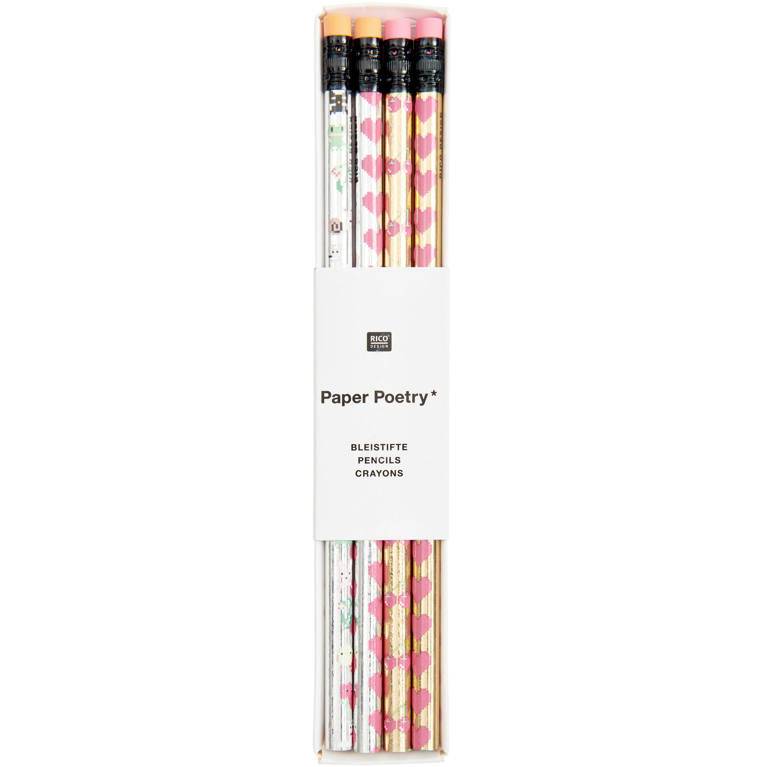 Paper Poetry Bleistift-Set Futschikato Pixel: Vier Bleistifte von Rico Design mit einzigartigem Pixel-Design. Ideal für kreative Projekte.
