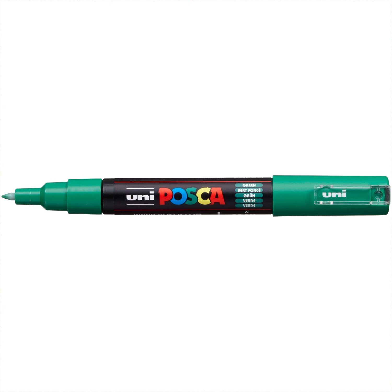 POSCA-Marker PC-1MC 0,7-1mm in Grün von uni, ideal für präzises Zeichnen und farbenfrohe Designs.