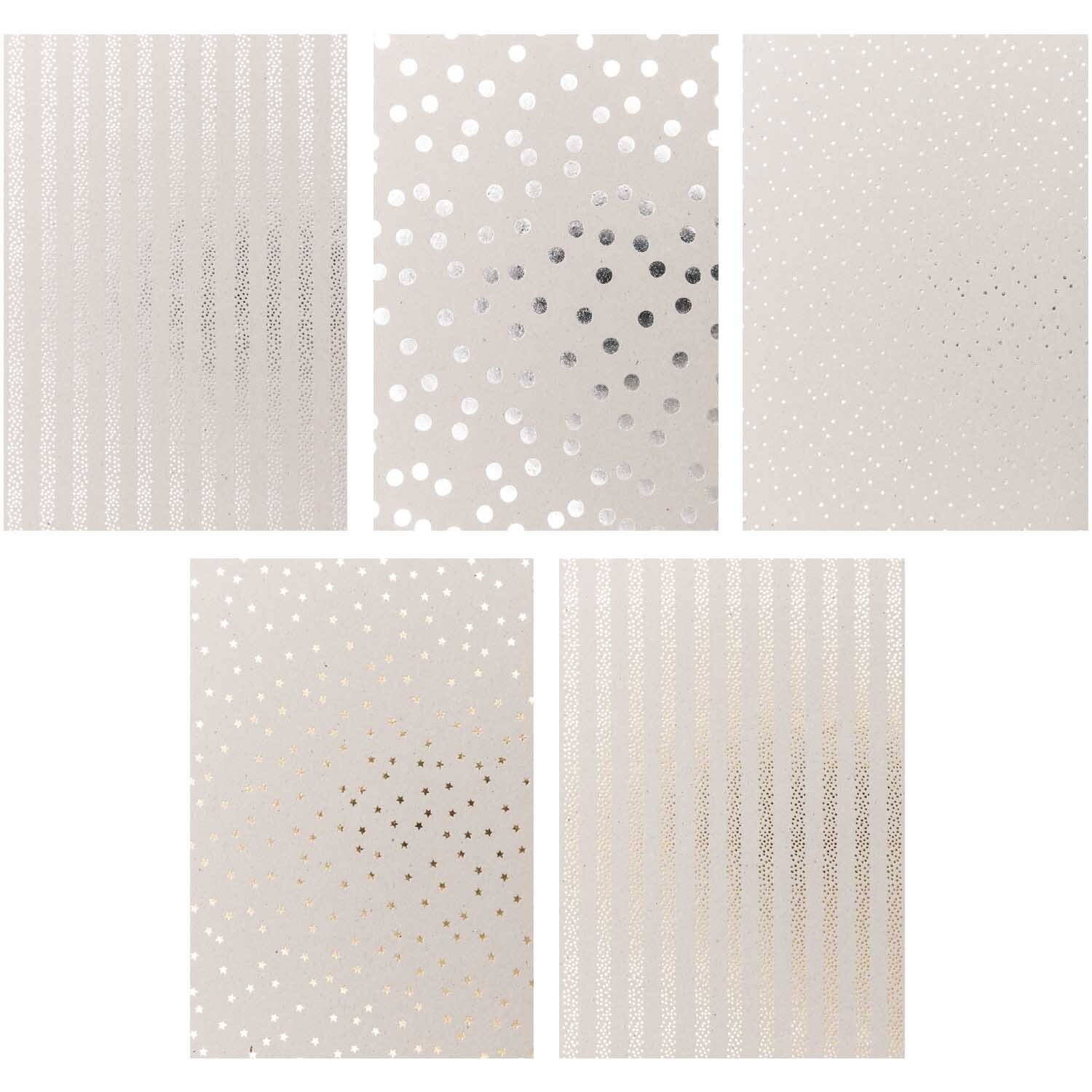 Paper Poetry Graukarton Block mit Hot Foil, 20 Blatt, 250g/m², von Rico Design, zeigt elegante Muster.