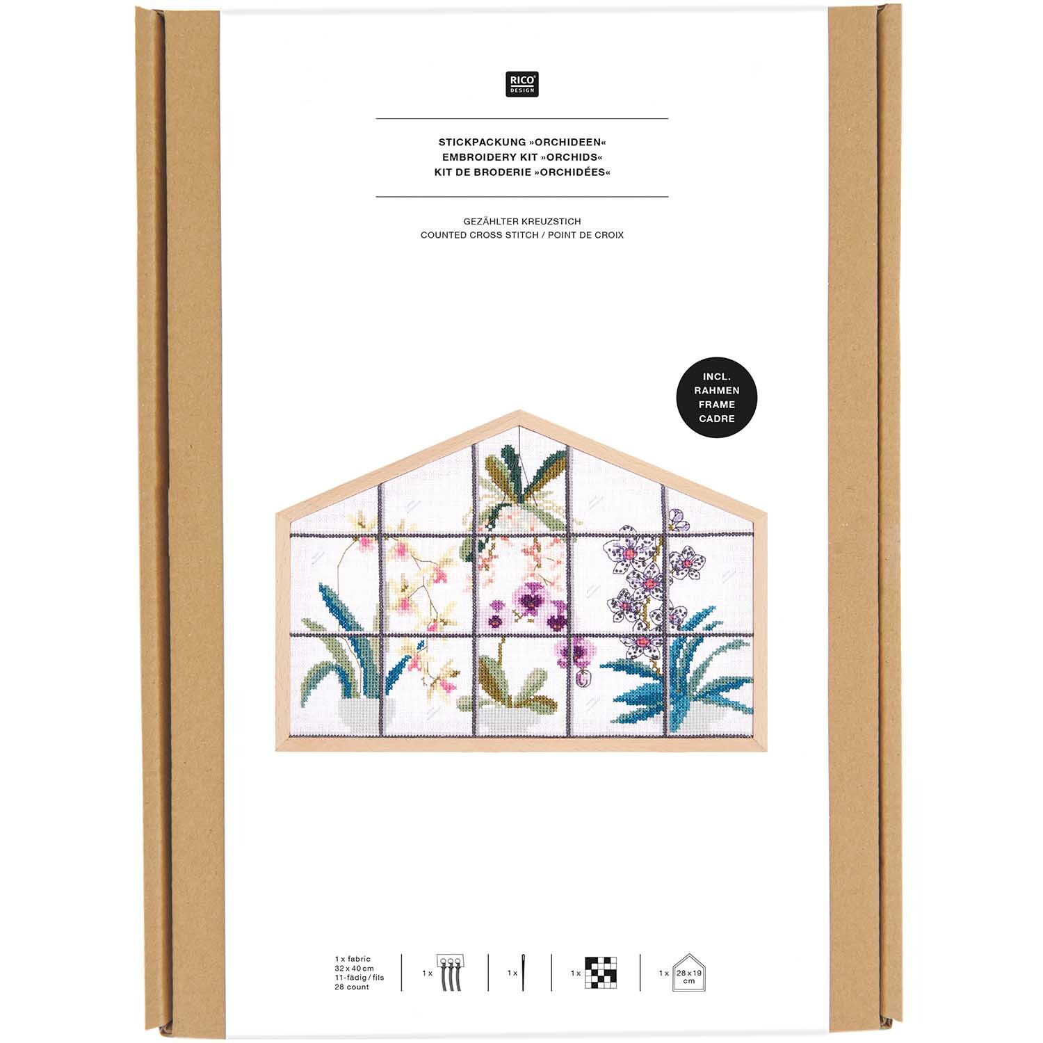 Stickpackung Orchideen groß 28x19cm von Rico Design