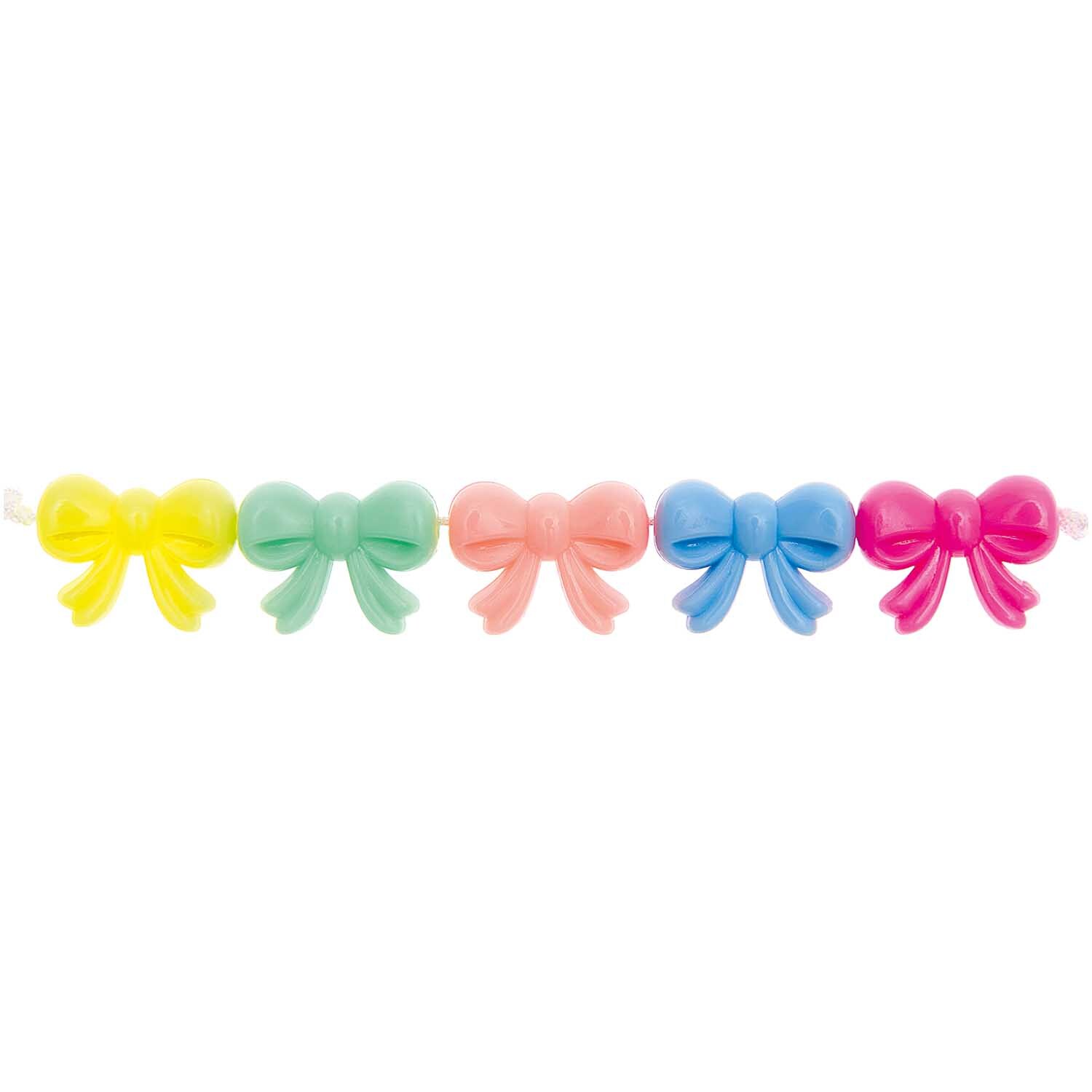 itoshii Schleifen Perlen in Pastellfarben, 20x15x8mm, 11 Stück. Bunte Schleifen in Gelb, Grün, Rosa, Blau und Pink von Rico Design.