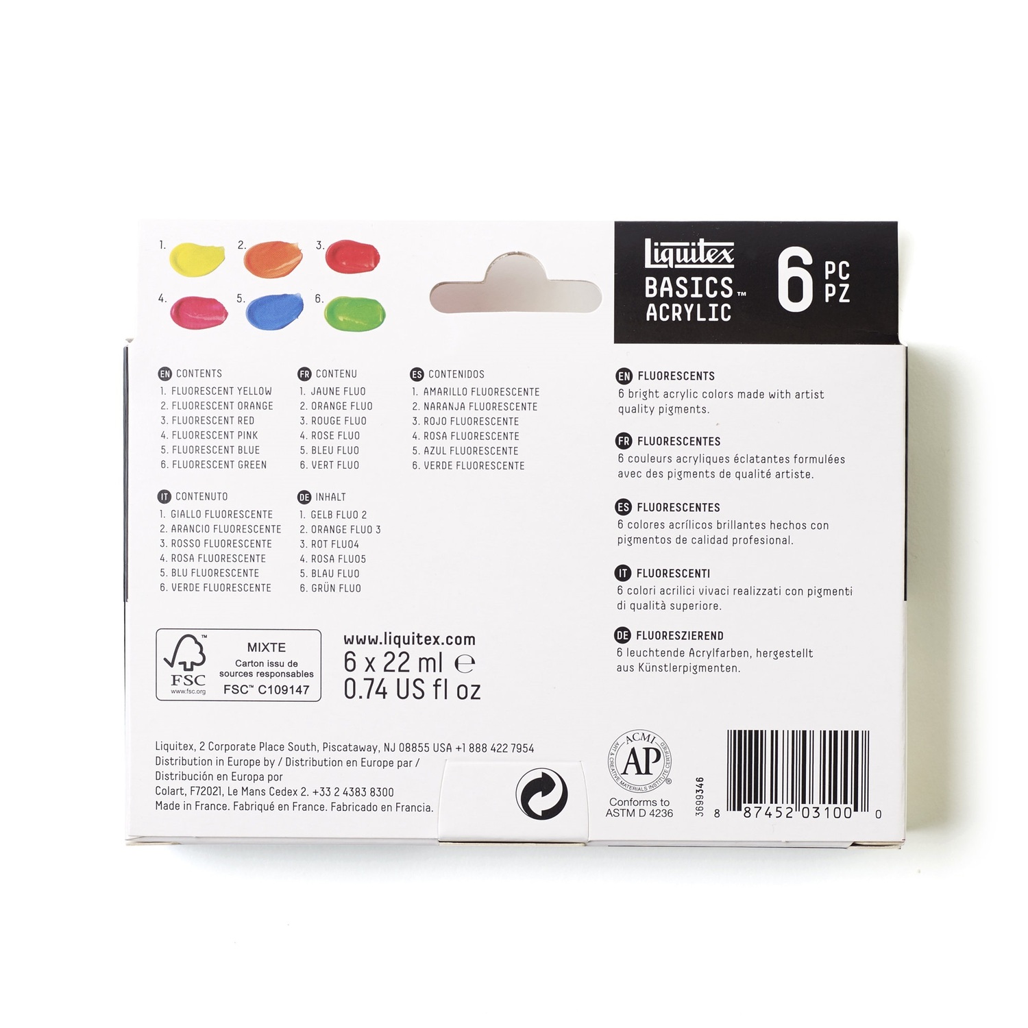 Basics Acrylfarben Set Neon 6x22ml von COLART EUROPE 