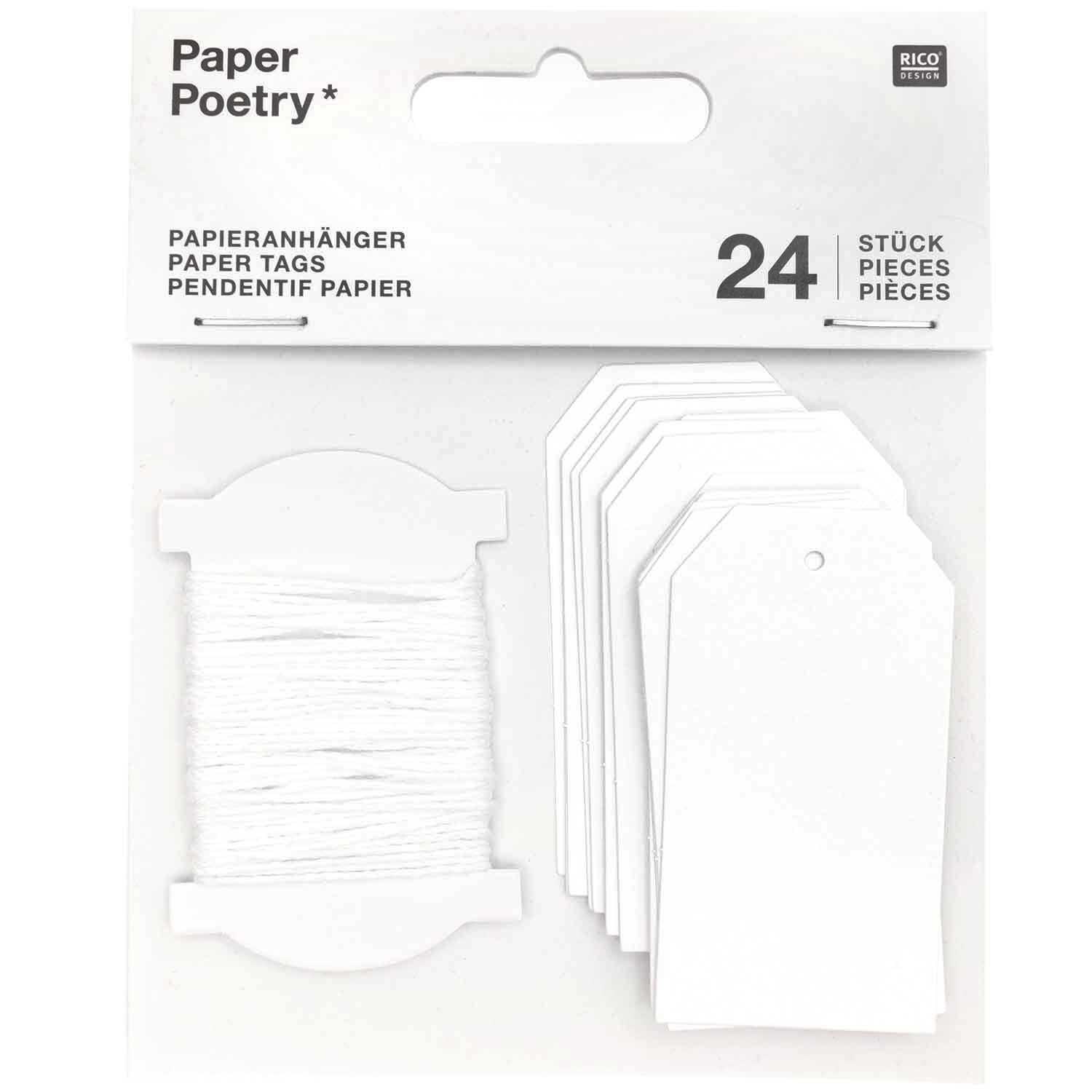 Paper Poetry Papieranhänger in Weiß, 24 Stück von Rico Design, ideal für kreative Projekte.