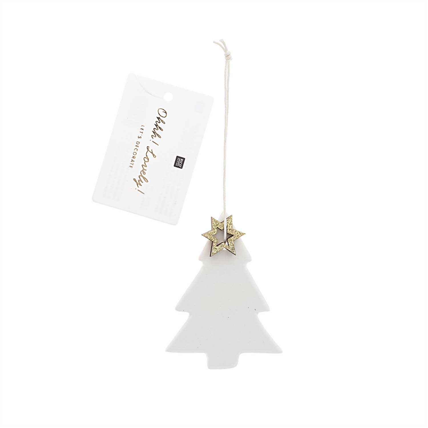 Porzellanhänger Tanne weiß 7x5,2cm von Rico Design