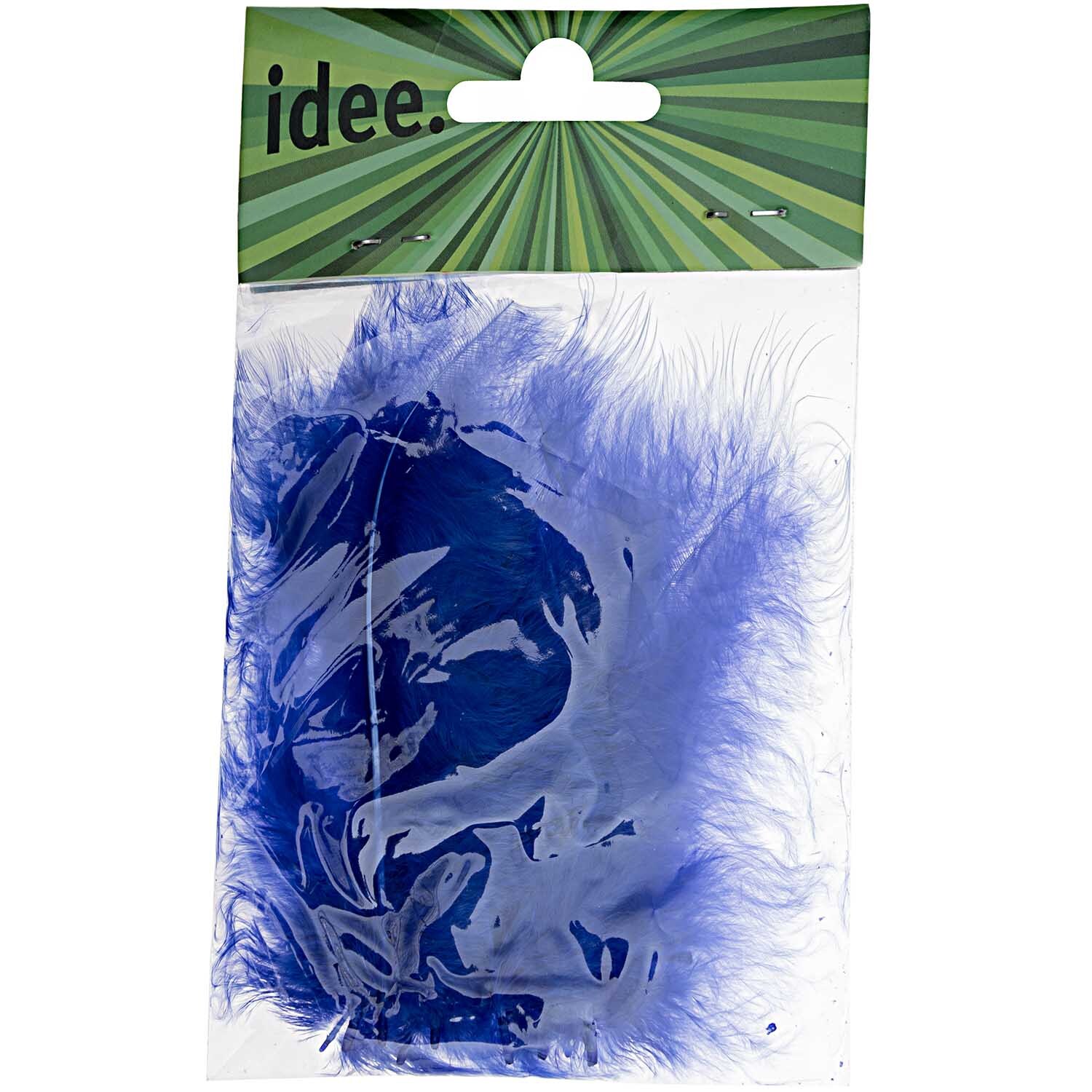 Softfeder 10 Stück: Blaue Federn von idee. Creativmarkt in transparenter Verpackung. Ideal für kreative Projekte und Dekorationen.