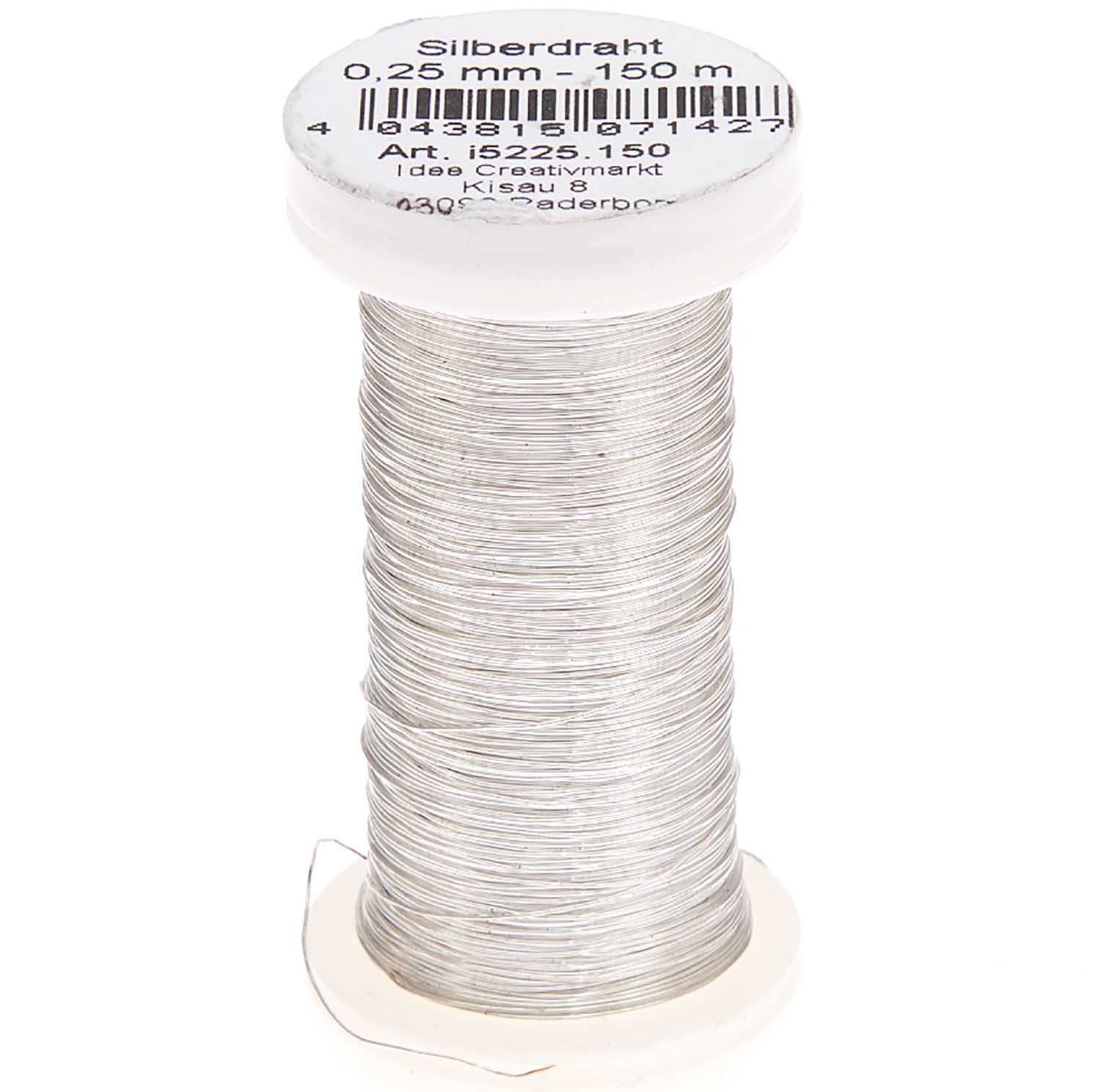 Silberdraht auf Spule, ideal für Bastelarbeiten. Marke preissler. Feiner Draht, 0,25 mm dick, 150 m lang.