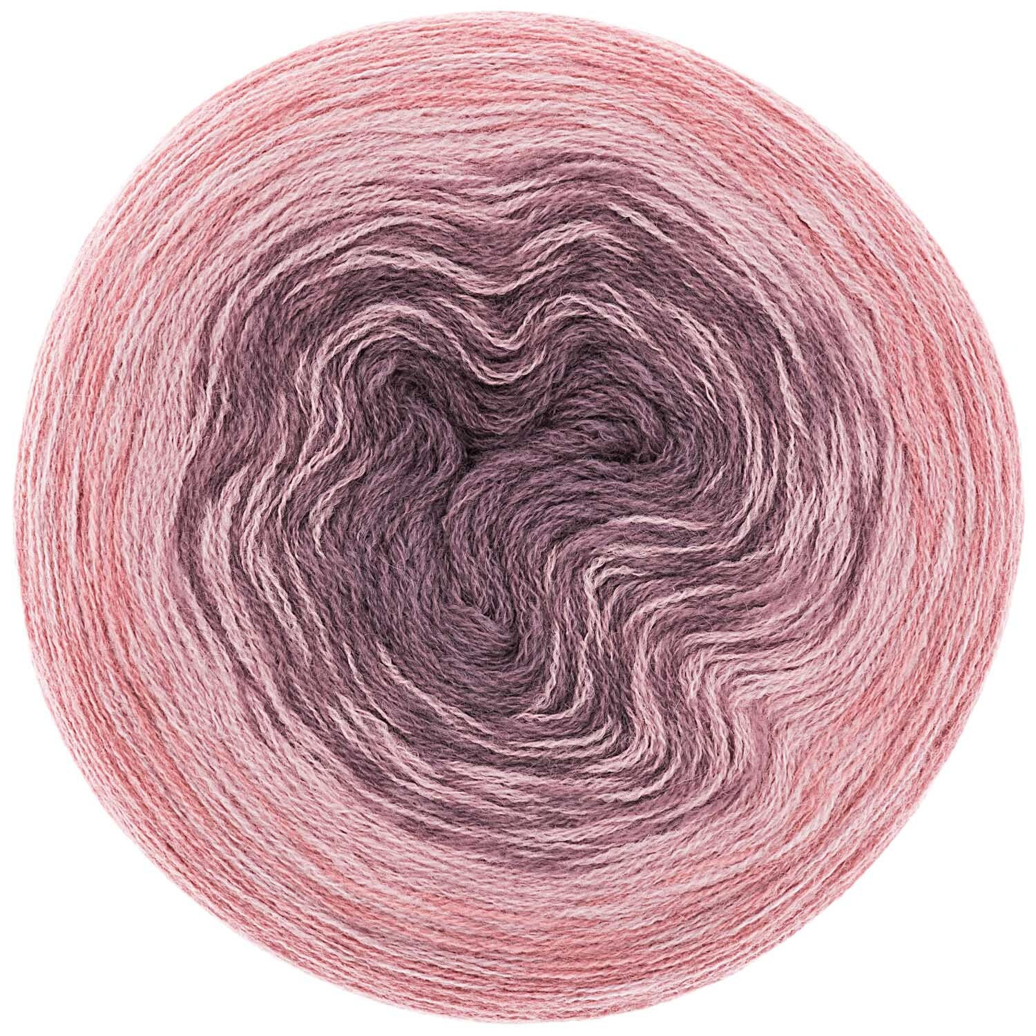 Creative Wool dégradé von Rico Design in Mauve-Rosa zeigt einen sanften Farbverlauf. Perfekt für Strickprojekte mit 200g und 800m Länge.